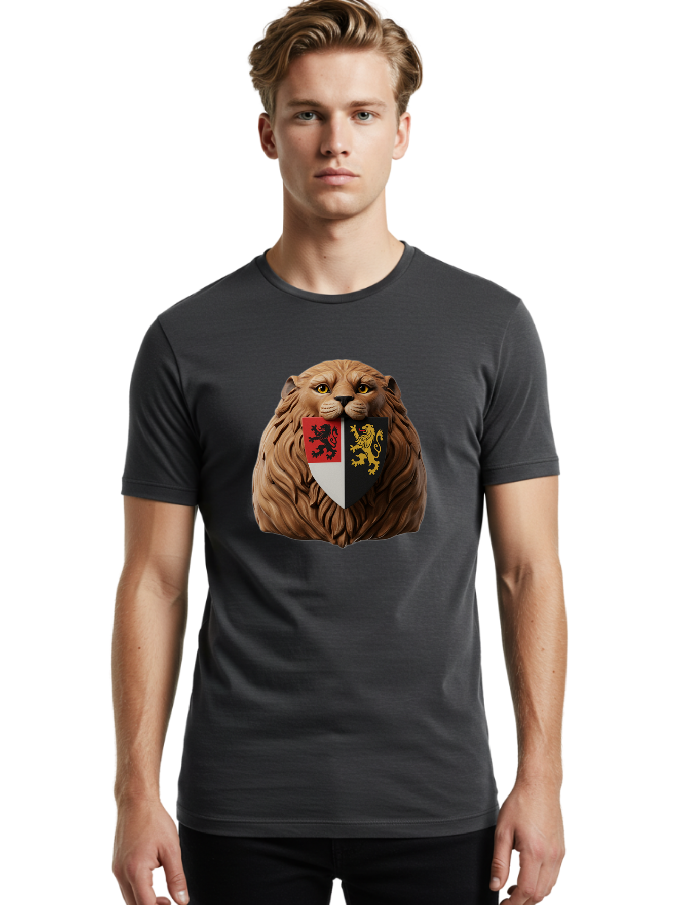 Lion-Shield-Crest Men'S Graphic Tee, 100% Cotton, Comfortable Casual Summer Wear, Machine Washable, Vintage Camera, Old Camera, Antique Camera, Black Camera, Classic Photography, Photography Equipment, Nostalgic Device, Film Camera, Camera Art Bam787
