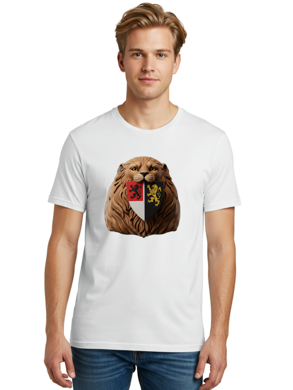 Lion-Shield-Crest Men'S Graphic Tee, 100% Cotton, Comfortable Casual Summer Wear, Machine Washable, Vintage Camera, Old Camera, Antique Camera, Black Camera, Classic Photography, Photography Equipment, Nostalgic Device, Film Camera, Camera Art Bam787