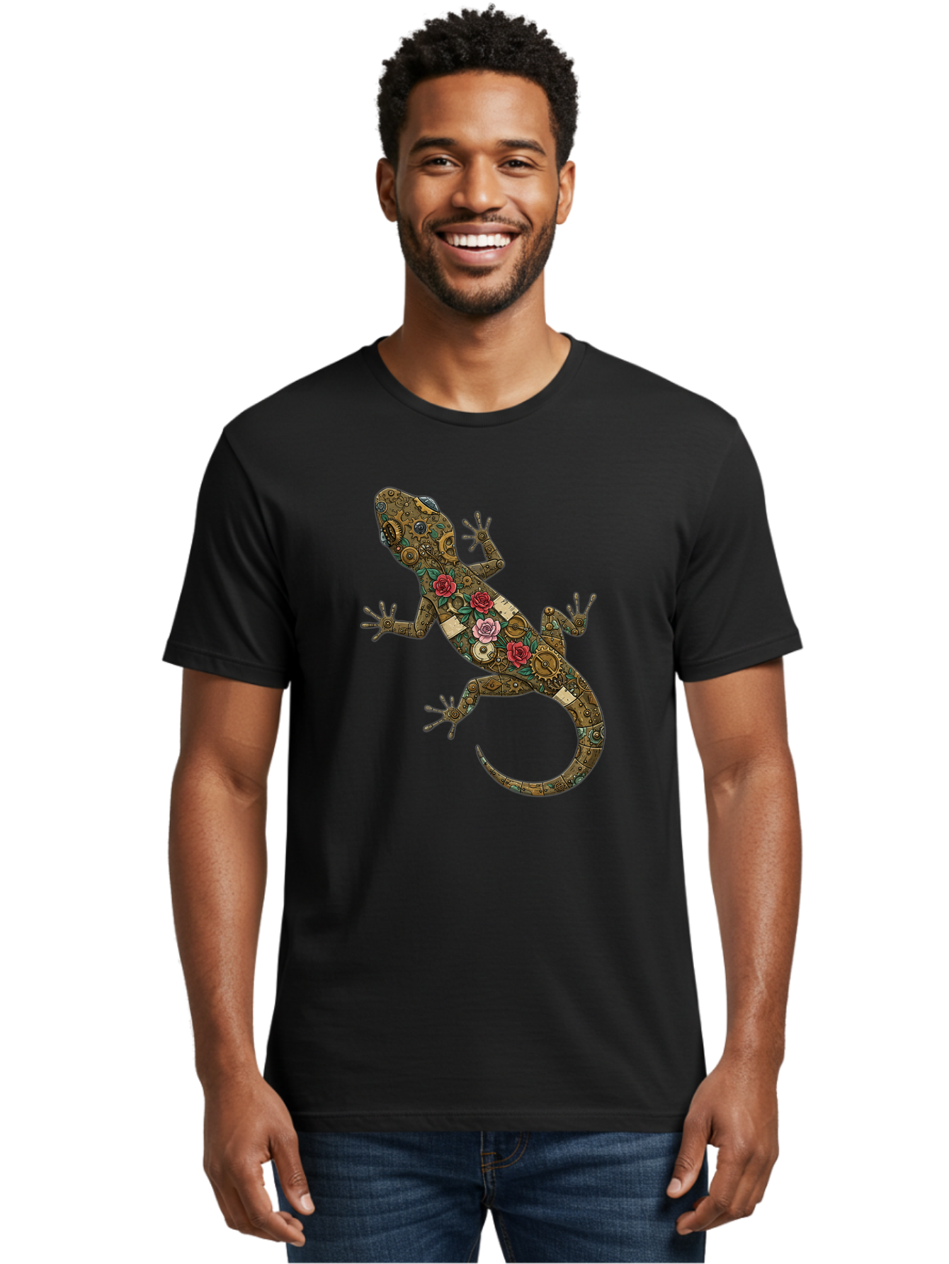 Lizard-With-Roses Men'S Graphic Tee, 100% Cotton, Comfortable Casual Summer Wear, Machine Washable, Vintage Camera, Old Camera, Antique Camera, Black Camera, Classic Photography, Photography Equipment, Nostalgic Device, Film Camera, Camera Art Bam794