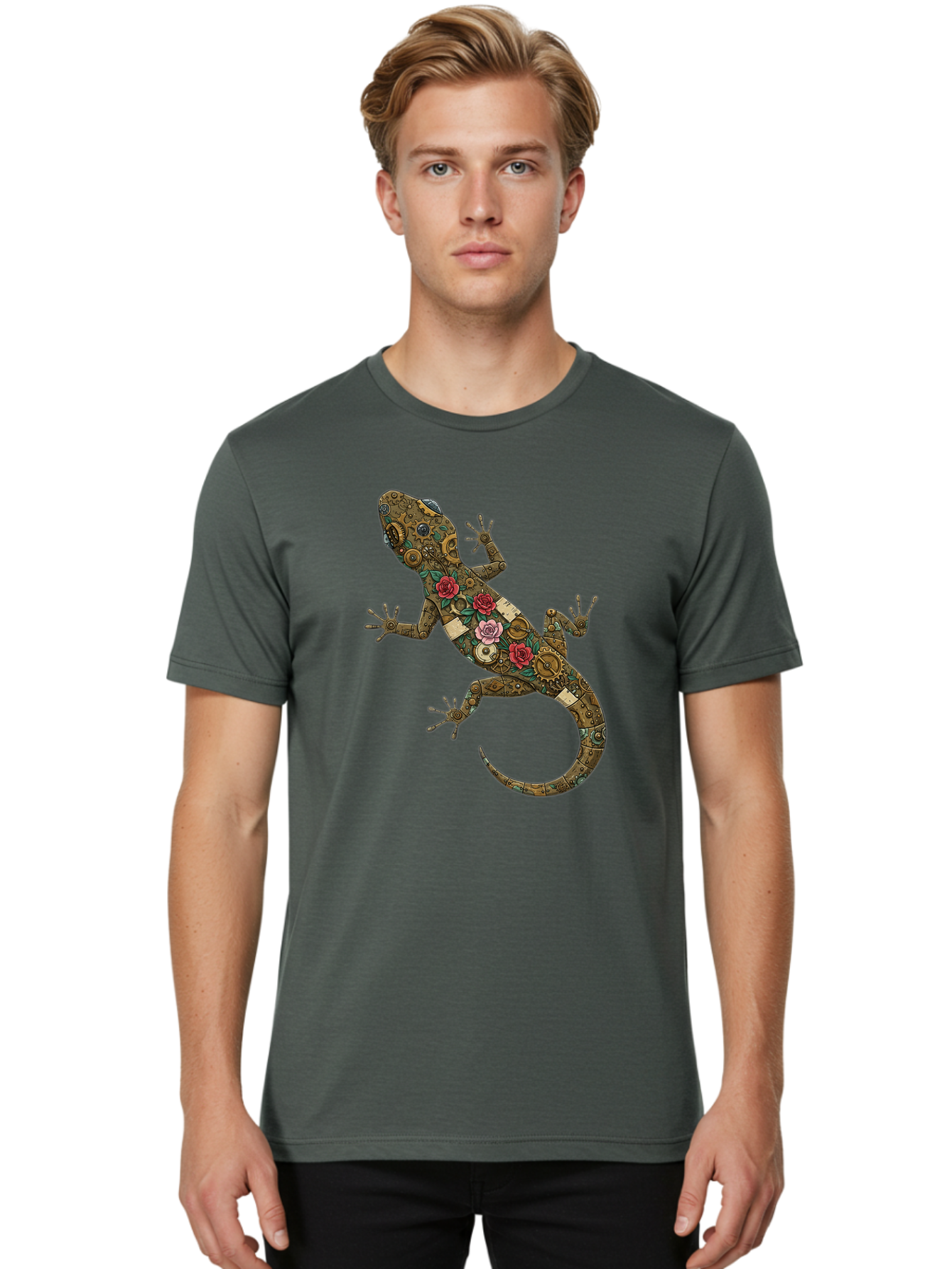 Lizard-With-Roses Men'S Graphic Tee, 100% Cotton, Comfortable Casual Summer Wear, Machine Washable, Vintage Camera, Old Camera, Antique Camera, Black Camera, Classic Photography, Photography Equipment, Nostalgic Device, Film Camera, Camera Art Bam794