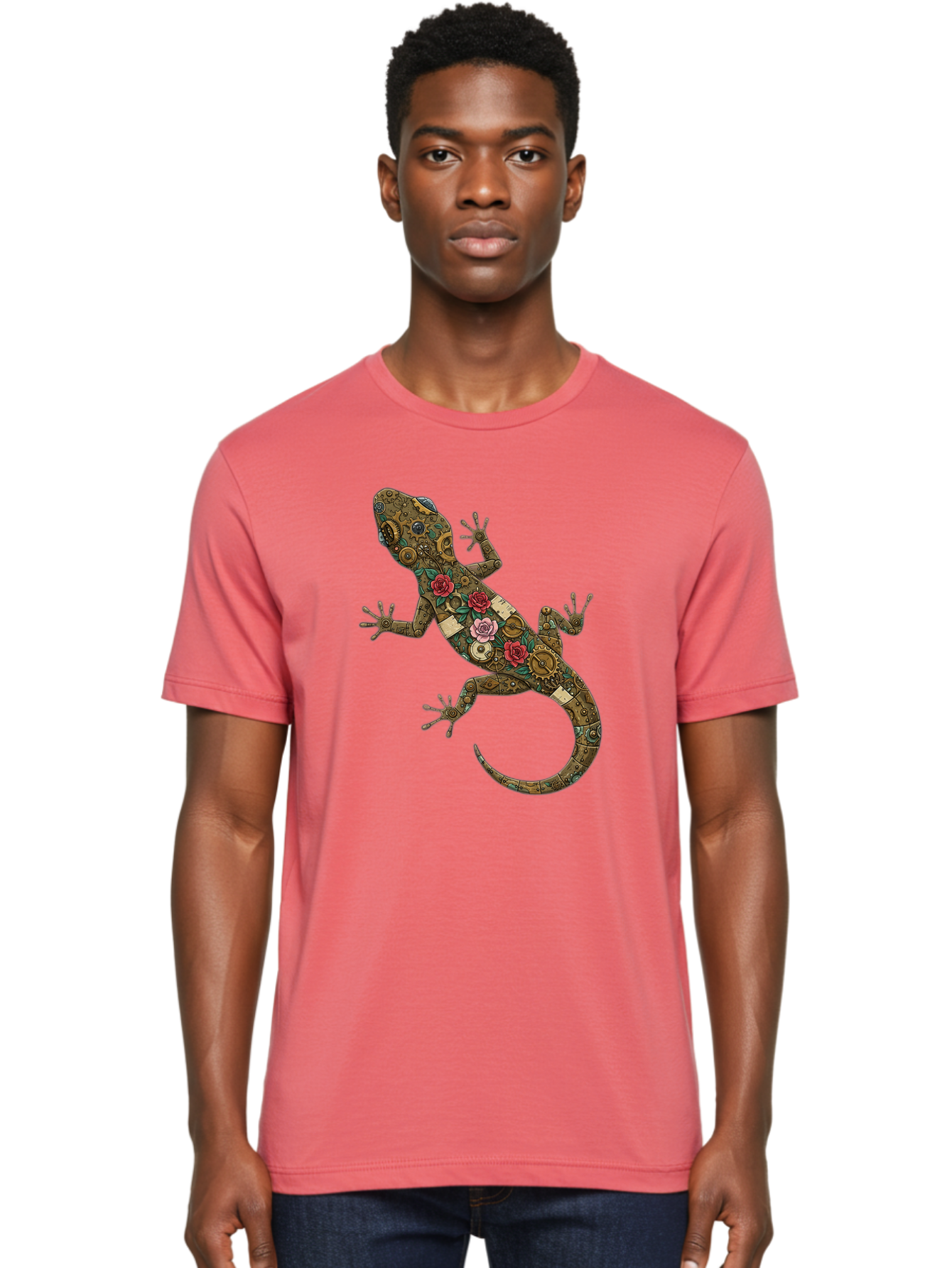 Lizard-With-Roses Men'S Graphic Tee, 100% Cotton, Comfortable Casual Summer Wear, Machine Washable, Vintage Camera, Old Camera, Antique Camera, Black Camera, Classic Photography, Photography Equipment, Nostalgic Device, Film Camera, Camera Art Bam794