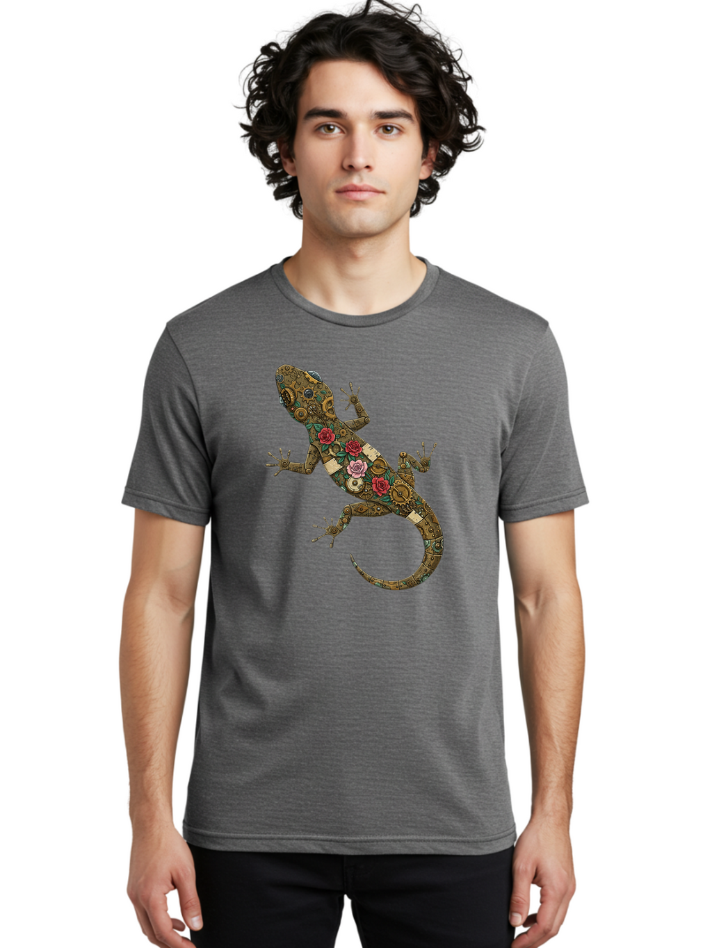 Lizard-With-Roses Men'S Graphic Tee, 100% Cotton, Comfortable Casual Summer Wear, Machine Washable, Vintage Camera, Old Camera, Antique Camera, Black Camera, Classic Photography, Photography Equipment, Nostalgic Device, Film Camera, Camera Art Bam794