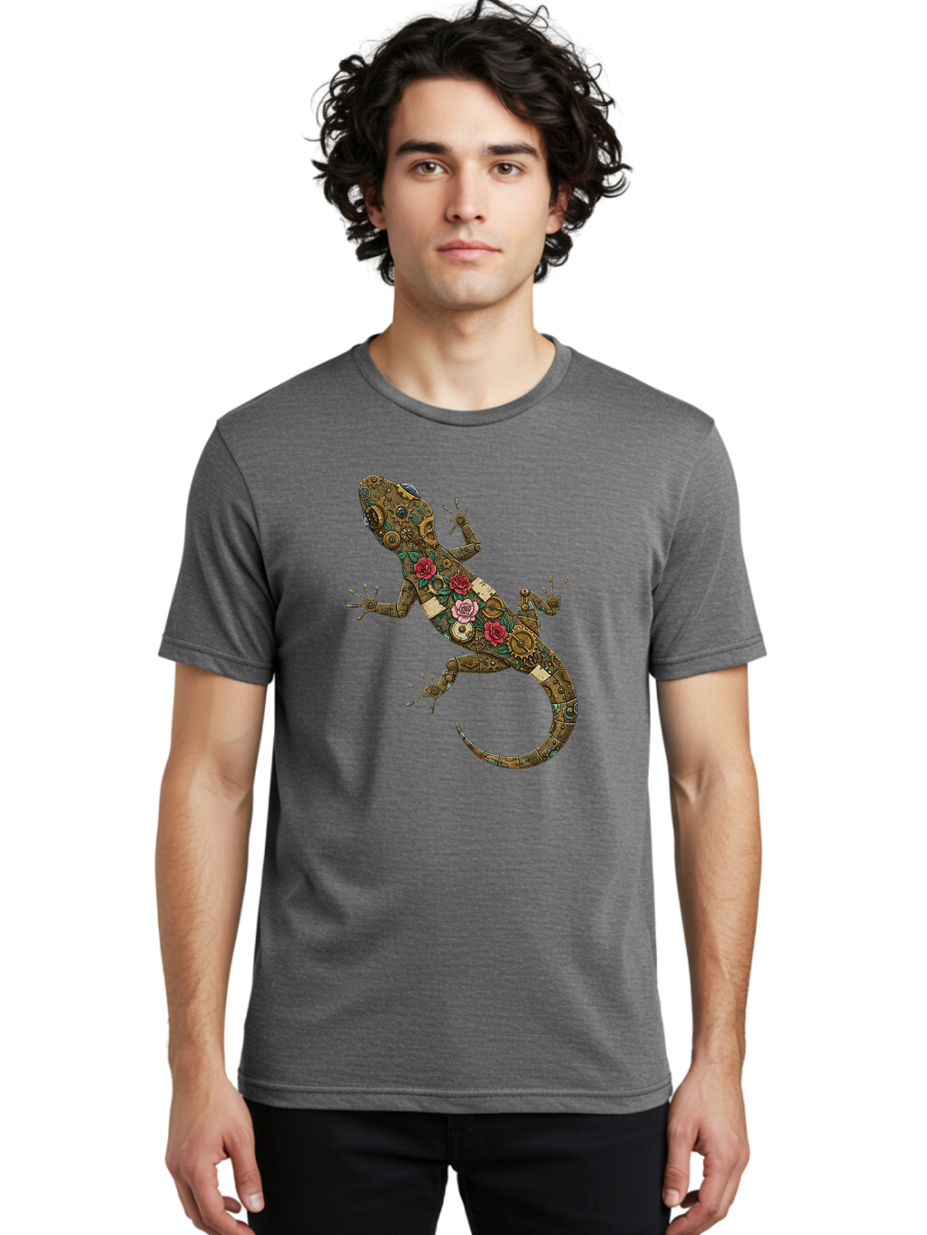 Lizard-With-Roses Men'S Graphic Tee, 100% Cotton, Comfortable Casual Summer Wear, Machine Washable, Vintage Camera, Old Camera, Antique Camera, Black Camera, Classic Photography, Photography Equipment, Nostalgic Device, Film Camera, Camera Art Bam794