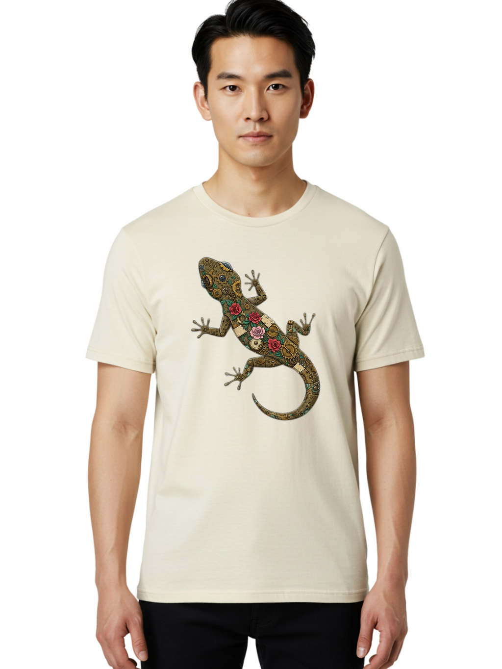 Lizard-With-Roses Men'S Graphic Tee, 100% Cotton, Comfortable Casual Summer Wear, Machine Washable, Vintage Camera, Old Camera, Antique Camera, Black Camera, Classic Photography, Photography Equipment, Nostalgic Device, Film Camera, Camera Art Bam794