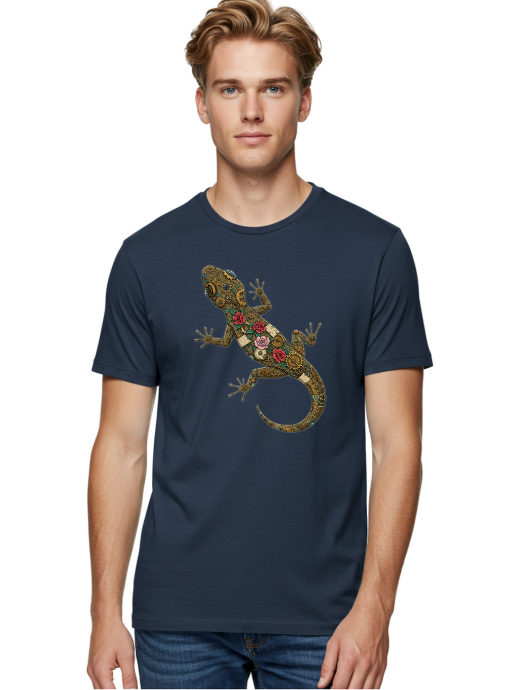 Lizard-With-Roses Men'S Graphic Tee, 100% Cotton, Comfortable Casual Summer Wear, Machine Washable, Vintage Camera, Old Camera, Antique Camera, Black Camera, Classic Photography, Photography Equipment, Nostalgic Device, Film Camera, Camera Art Bam794