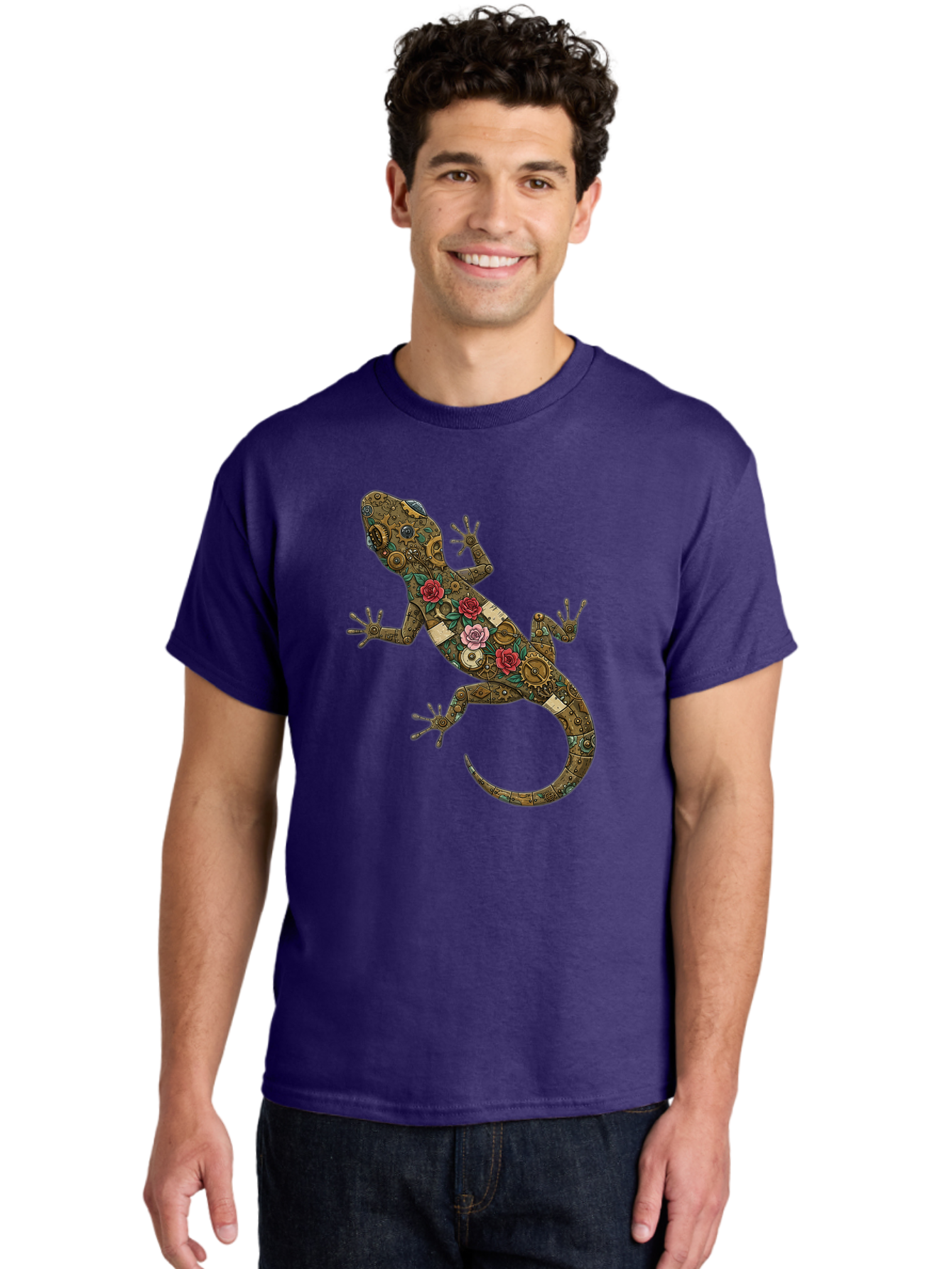 Lizard-With-Roses Men'S Graphic Tee, 100% Cotton, Comfortable Casual Summer Wear, Machine Washable, Vintage Camera, Old Camera, Antique Camera, Black Camera, Classic Photography, Photography Equipment, Nostalgic Device, Film Camera, Camera Art Bam794