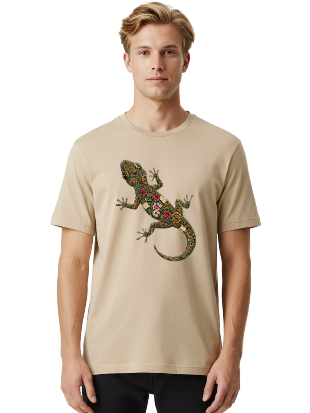 Lizard-With-Roses Men'S Graphic Tee, 100% Cotton, Comfortable Casual Summer Wear, Machine Washable, Vintage Camera, Old Camera, Antique Camera, Black Camera, Classic Photography, Photography Equipment, Nostalgic Device, Film Camera, Camera Art Bam794