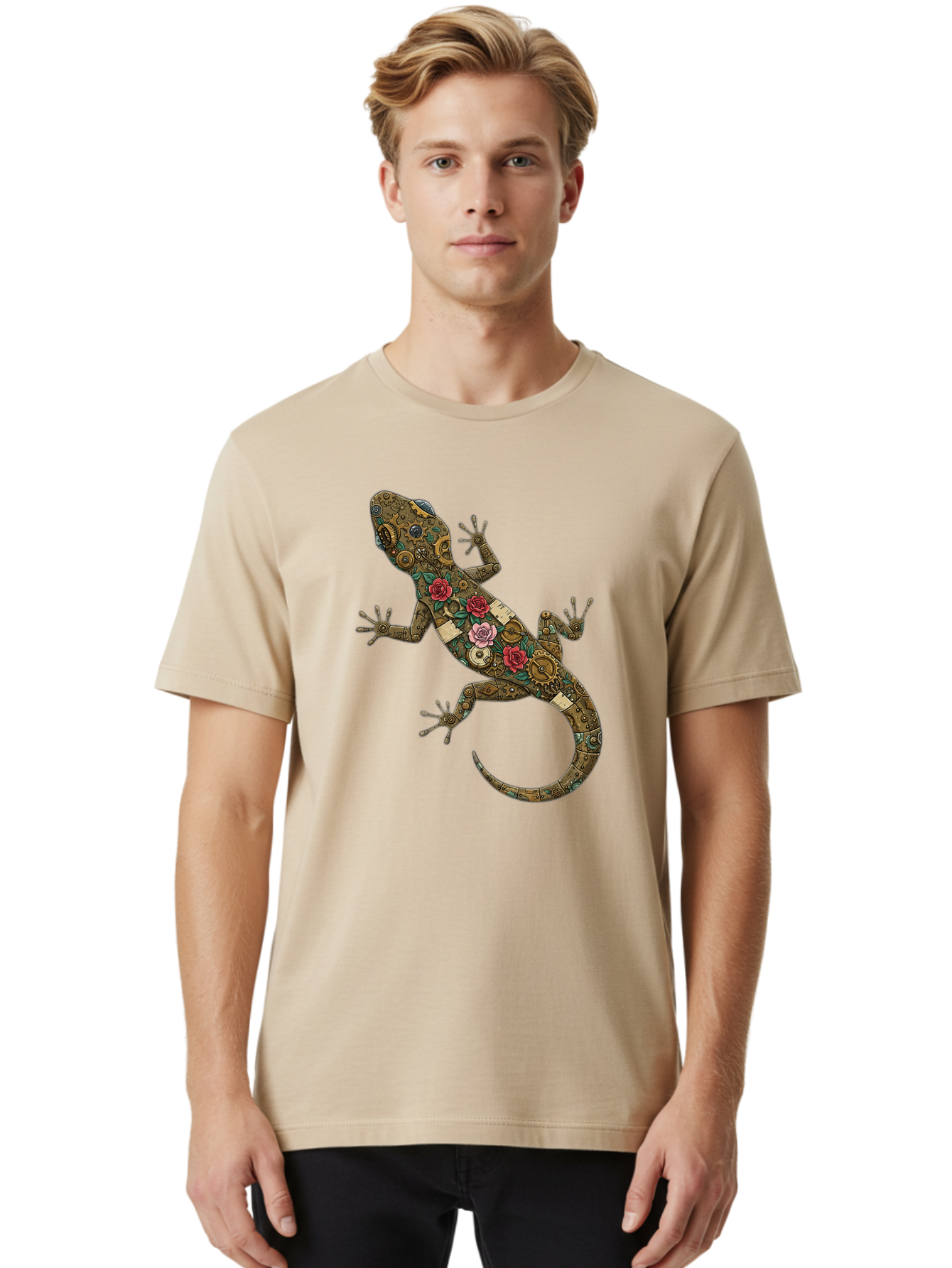 Lizard-With-Roses Men'S Graphic Tee, 100% Cotton, Comfortable Casual Summer Wear, Machine Washable, Vintage Camera, Old Camera, Antique Camera, Black Camera, Classic Photography, Photography Equipment, Nostalgic Device, Film Camera, Camera Art Bam794