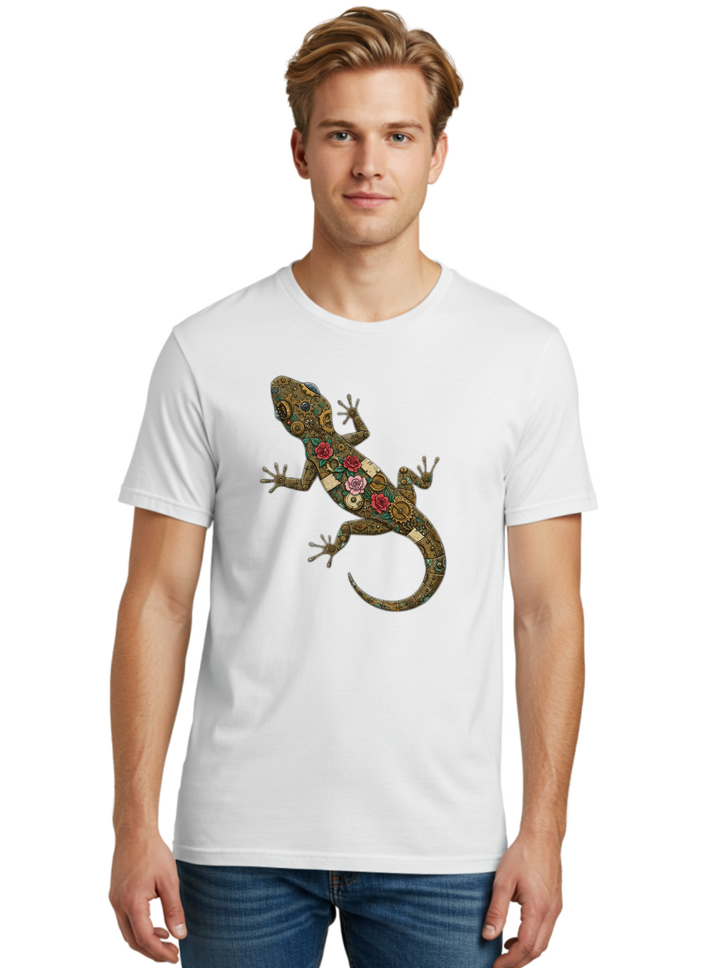 Lizard-With-Roses Men'S Graphic Tee, 100% Cotton, Comfortable Casual Summer Wear, Machine Washable, Vintage Camera, Old Camera, Antique Camera, Black Camera, Classic Photography, Photography Equipment, Nostalgic Device, Film Camera, Camera Art Bam794