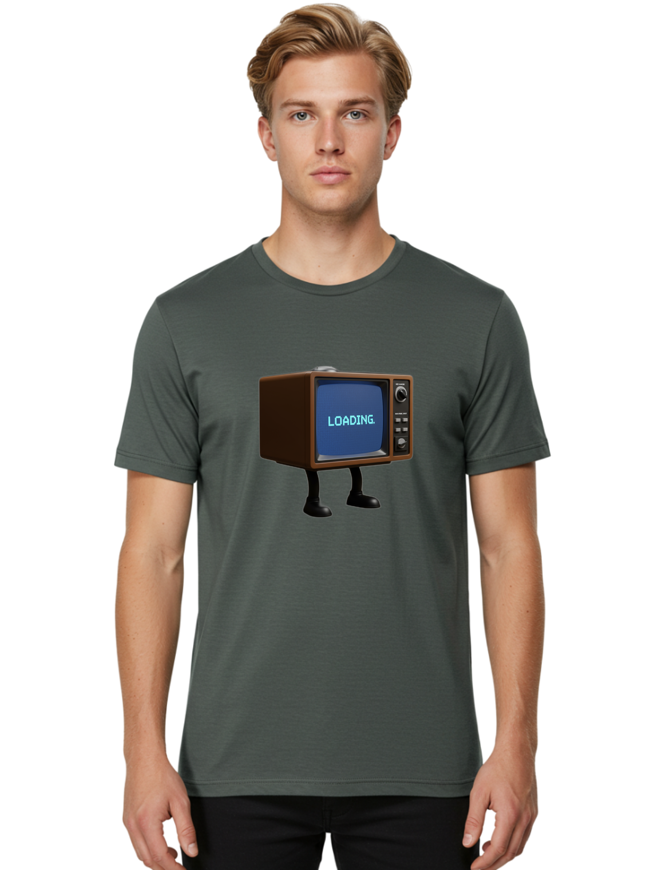 Loading-Tv Men'S Graphic Tee, 100% Cotton, Comfortable Casual Summer Wear, Machine Washable, Vintage Camera, Old Camera, Antique Camera, Black Camera, Classic Photography, Photography Equipment, Nostalgic Device, Film Camera, Camera Art Bam797