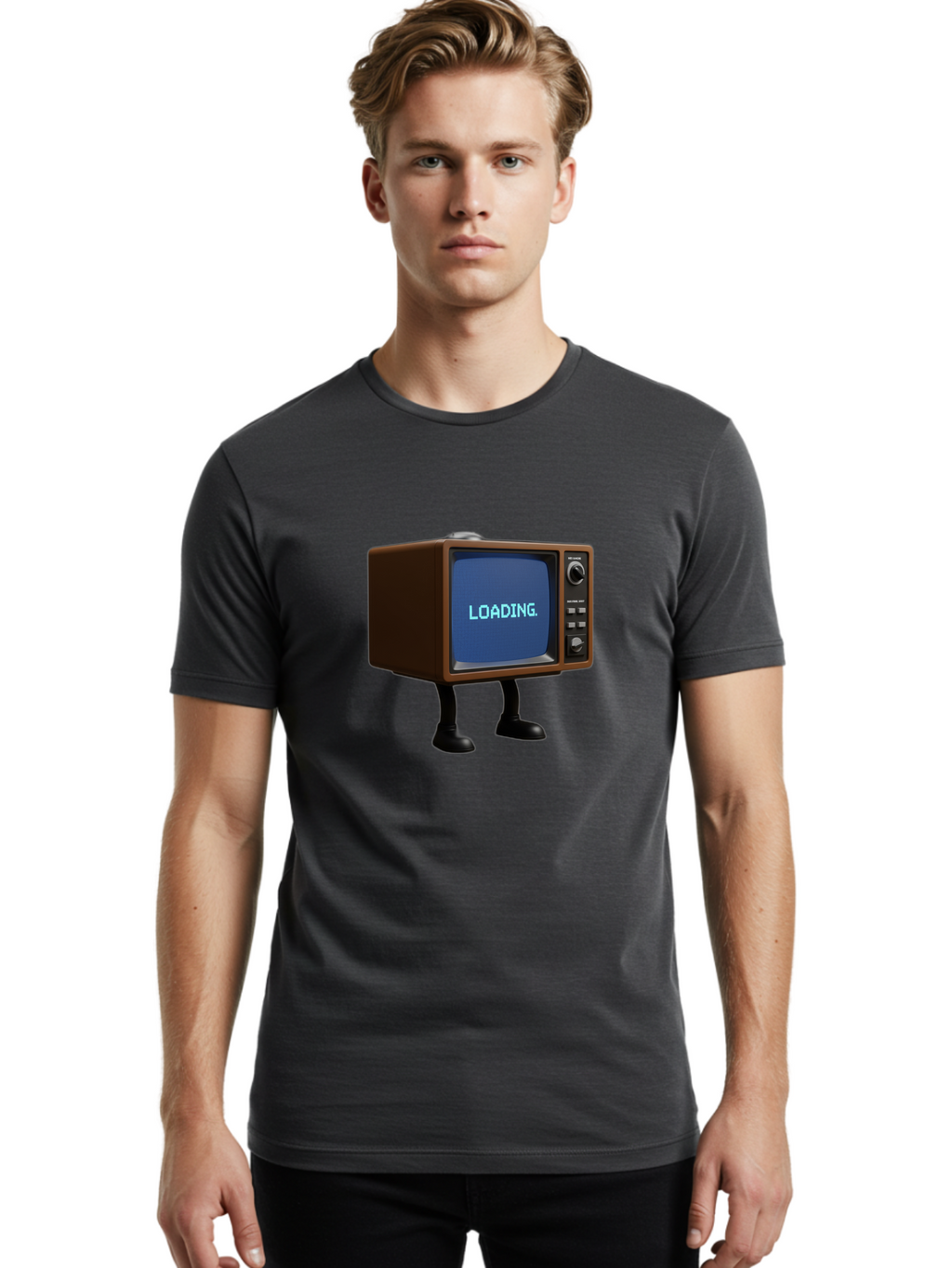 Loading-Tv Men'S Graphic Tee, 100% Cotton, Comfortable Casual Summer Wear, Machine Washable, Vintage Camera, Old Camera, Antique Camera, Black Camera, Classic Photography, Photography Equipment, Nostalgic Device, Film Camera, Camera Art Bam797