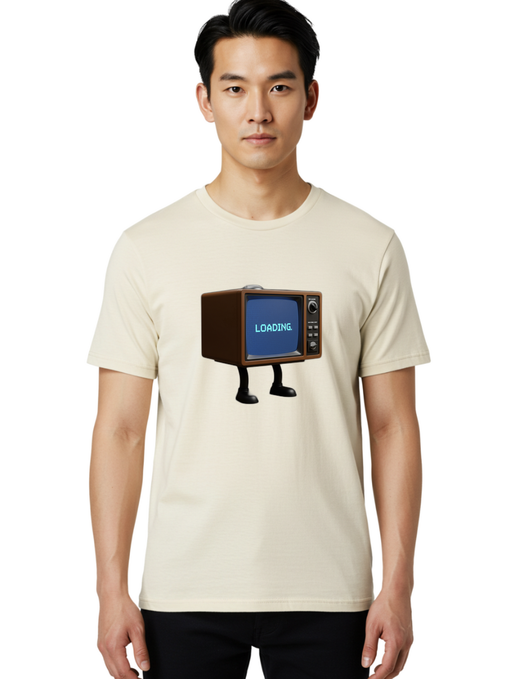 Loading-Tv Men'S Graphic Tee, 100% Cotton, Comfortable Casual Summer Wear, Machine Washable, Vintage Camera, Old Camera, Antique Camera, Black Camera, Classic Photography, Photography Equipment, Nostalgic Device, Film Camera, Camera Art Bam797