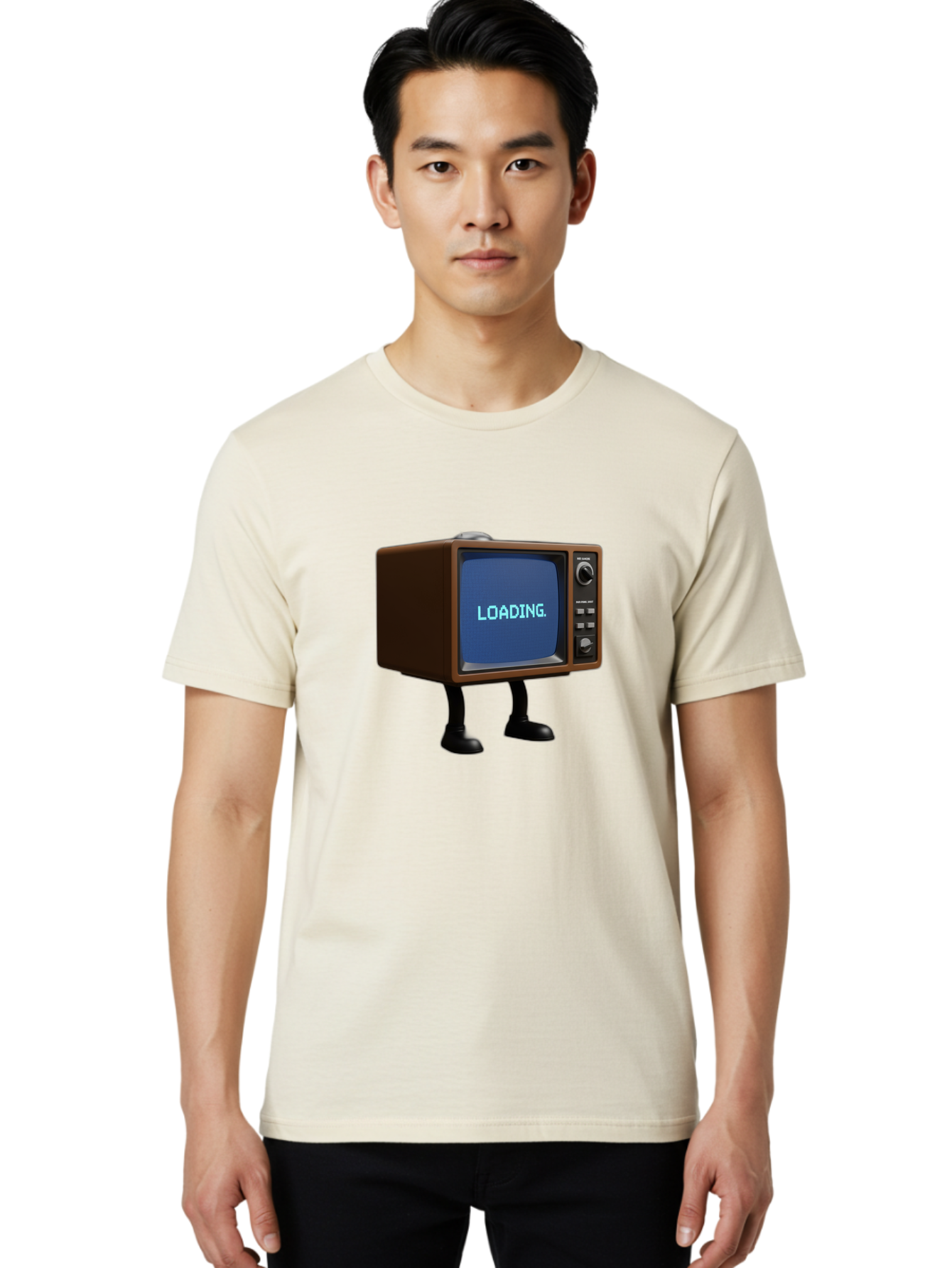 Loading-Tv Men'S Graphic Tee, 100% Cotton, Comfortable Casual Summer Wear, Machine Washable, Vintage Camera, Old Camera, Antique Camera, Black Camera, Classic Photography, Photography Equipment, Nostalgic Device, Film Camera, Camera Art Bam797