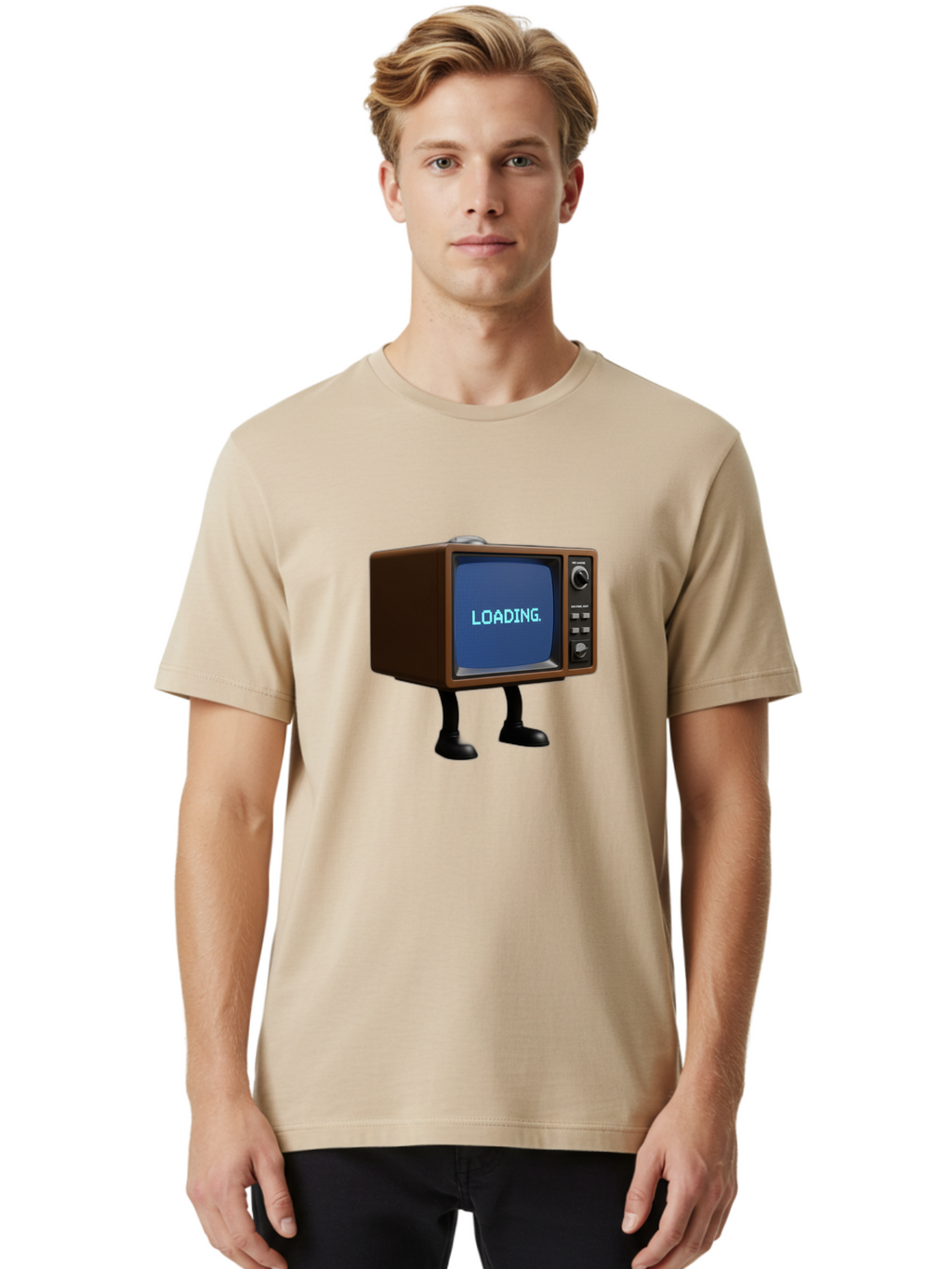 Loading-Tv Men'S Graphic Tee, 100% Cotton, Comfortable Casual Summer Wear, Machine Washable, Vintage Camera, Old Camera, Antique Camera, Black Camera, Classic Photography, Photography Equipment, Nostalgic Device, Film Camera, Camera Art Bam797