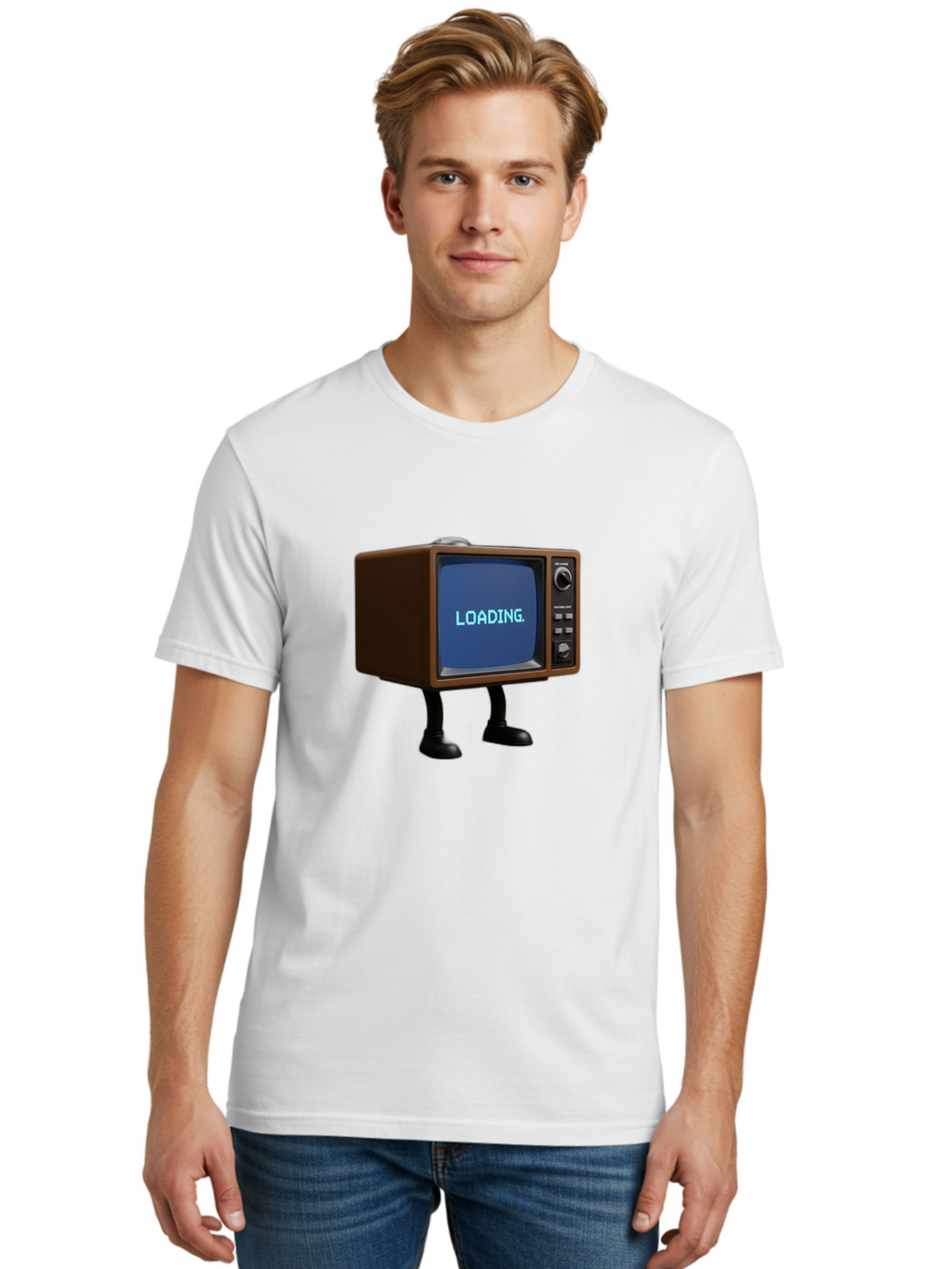 Loading-Tv Men'S Graphic Tee, 100% Cotton, Comfortable Casual Summer Wear, Machine Washable, Vintage Camera, Old Camera, Antique Camera, Black Camera, Classic Photography, Photography Equipment, Nostalgic Device, Film Camera, Camera Art Bam797