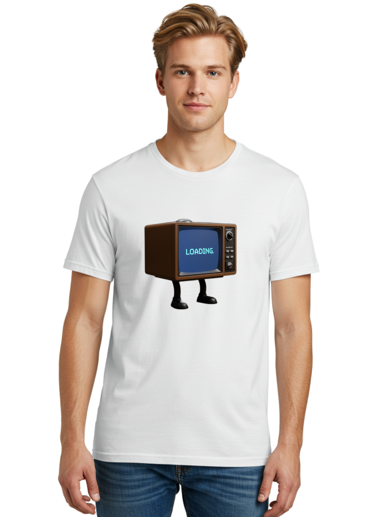 Loading-Tv Men'S Graphic Tee, 100% Cotton, Comfortable Casual Summer Wear, Machine Washable, Vintage Camera, Old Camera, Antique Camera, Black Camera, Classic Photography, Photography Equipment, Nostalgic Device, Film Camera, Camera Art Bam797