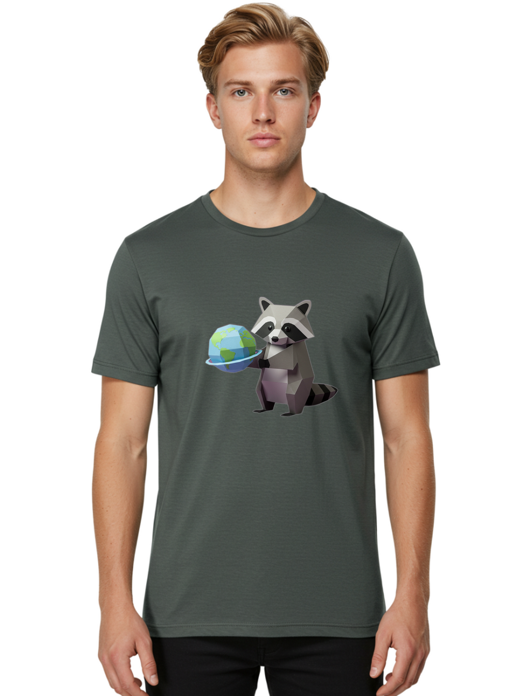 Lowpoly-Raccoon-With-Globe Men'S Graphic Tee, 100% Cotton, Comfortable Casual Summer Wear, Machine Washable, Vintage Camera, Old Camera, Antique Camera, Black Camera, Classic Photography, Photography Equipment, Nostalgic Device, Film Camera, Bam817