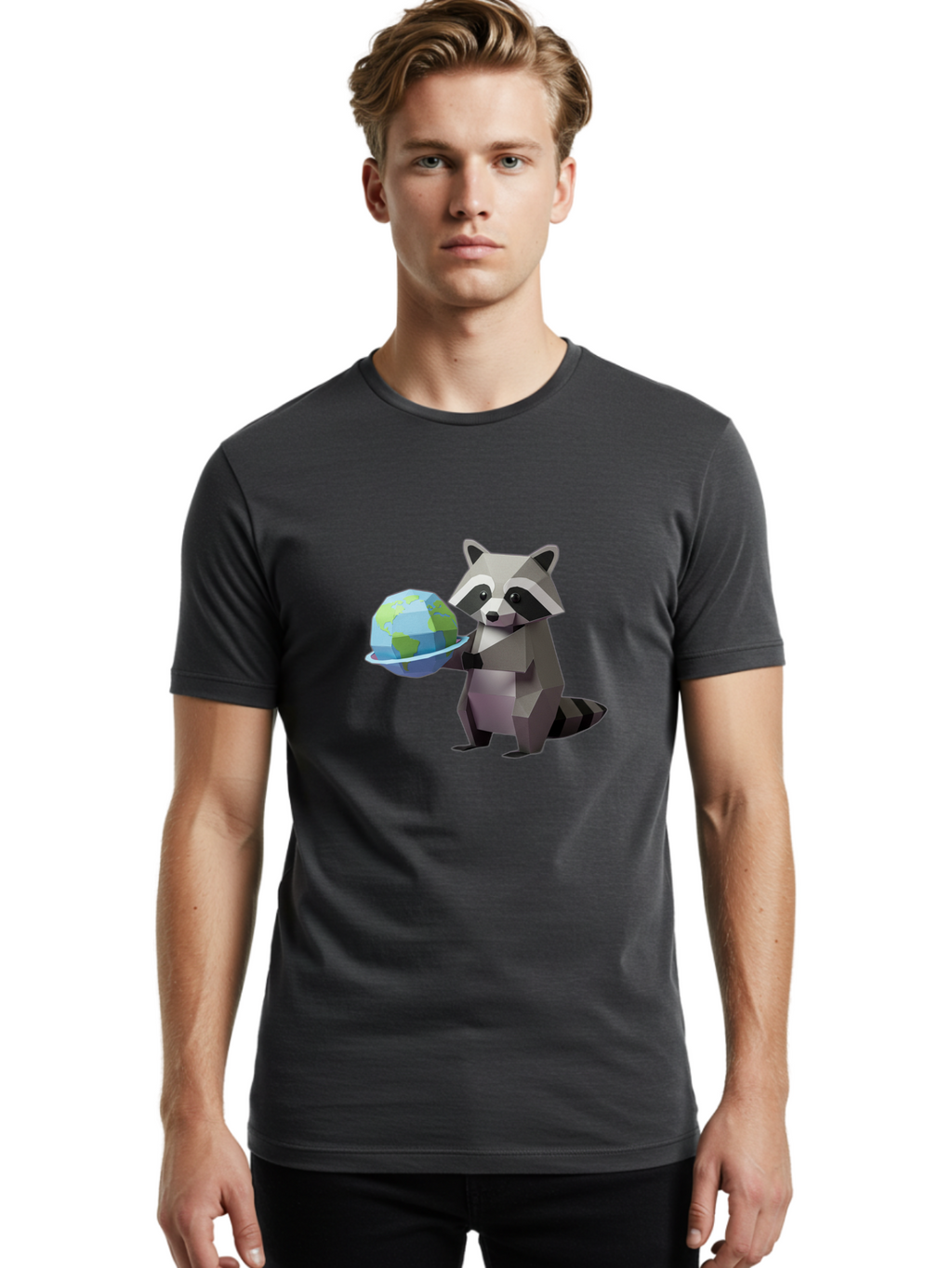 Lowpoly-Raccoon-With-Globe Men'S Graphic Tee, 100% Cotton, Comfortable Casual Summer Wear, Machine Washable, Vintage Camera, Old Camera, Antique Camera, Black Camera, Classic Photography, Photography Equipment, Nostalgic Device, Film Camera, Bam817