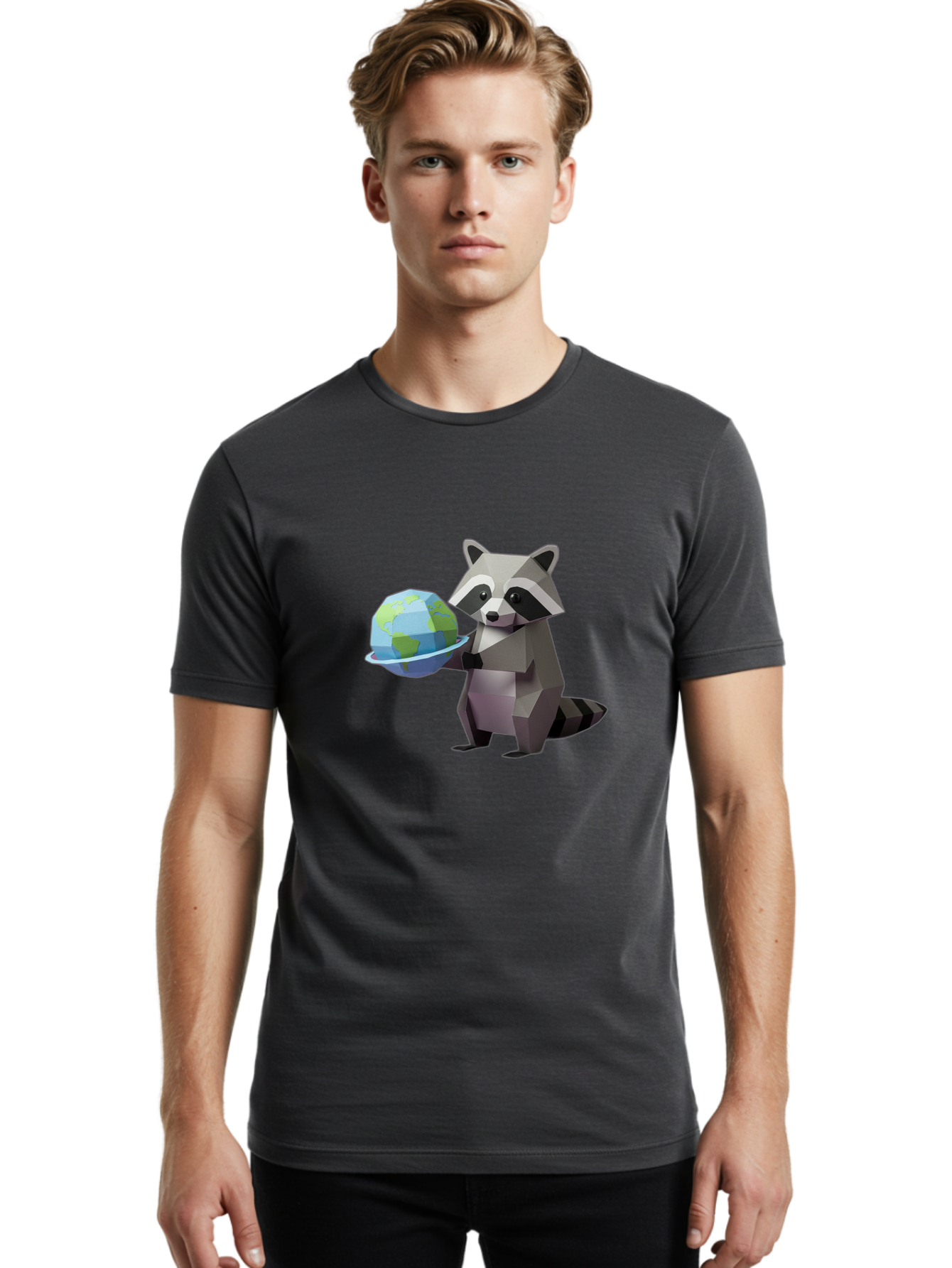 Lowpoly-Raccoon-With-Globe Men'S Graphic Tee, 100% Cotton, Comfortable Casual Summer Wear, Machine Washable, Vintage Camera, Old Camera, Antique Camera, Black Camera, Classic Photography, Photography Equipment, Nostalgic Device, Film Camera, Bam817