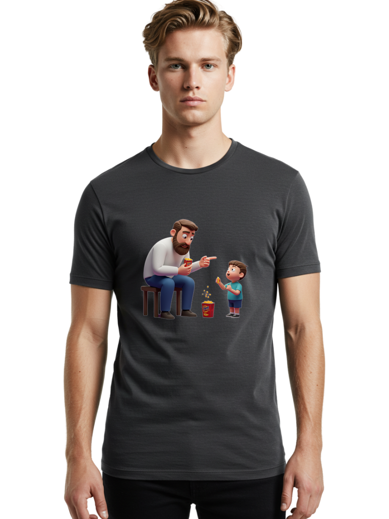 Man-And-Boy-With-Popcorn Men'S Graphic Tee, 100% Cotton, Comfortable Casual Summer Wear, Machine Washable, Vintage Camera, Old Camera, Antique Camera, Black Camera, Classic Photography, Photography Equipment, Nostalgic Device, Film Camera, Bam823