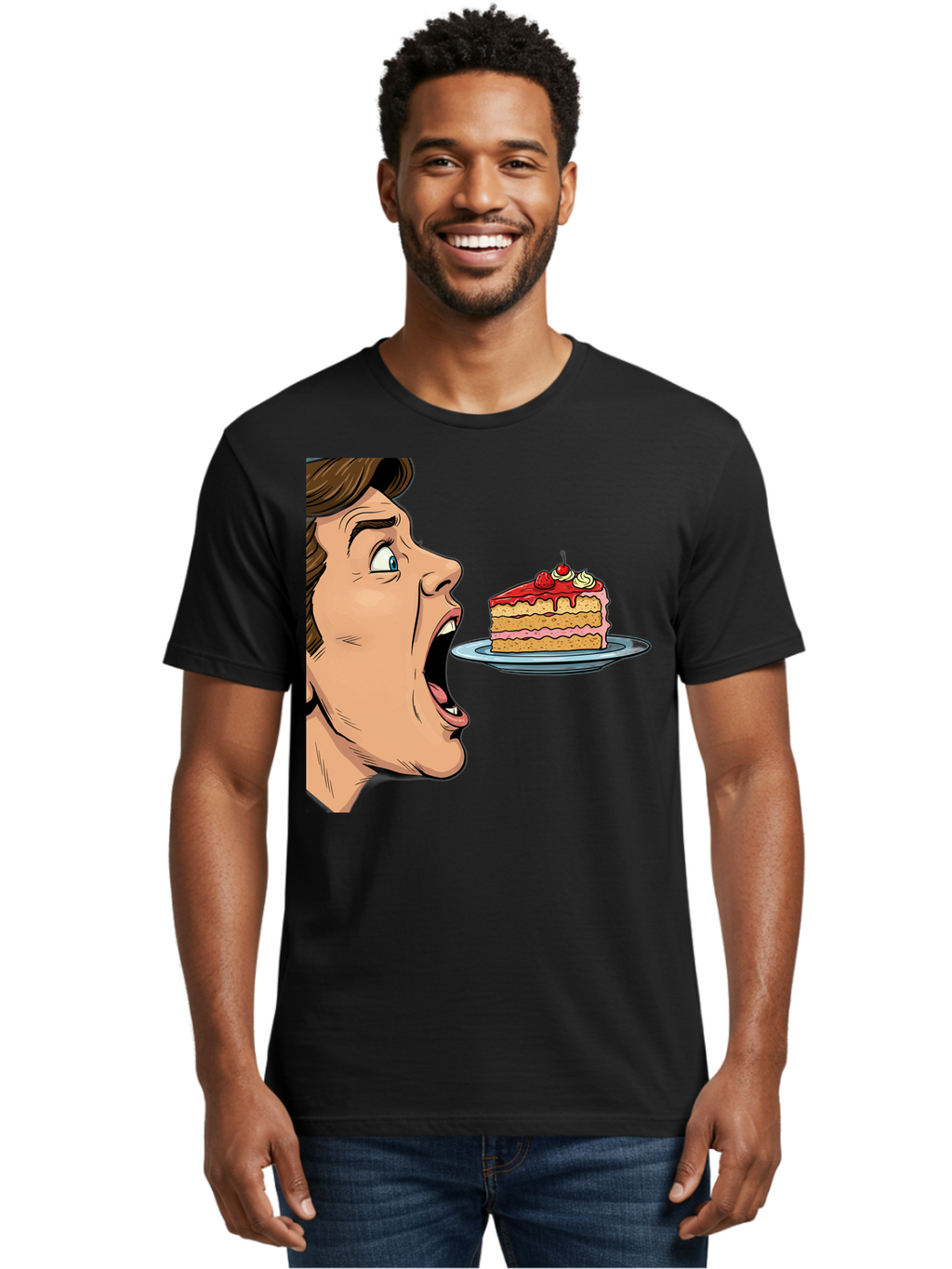 Man-Looking-At-Cake Men'S Graphic Tee, 100% Cotton, Comfortable Casual Summer Wear, Machine Washable, Vintage Camera, Old Camera, Antique Camera, Black Camera, Classic Photography, Photography Equipment, Nostalgic Device, Film Camera, Bam827