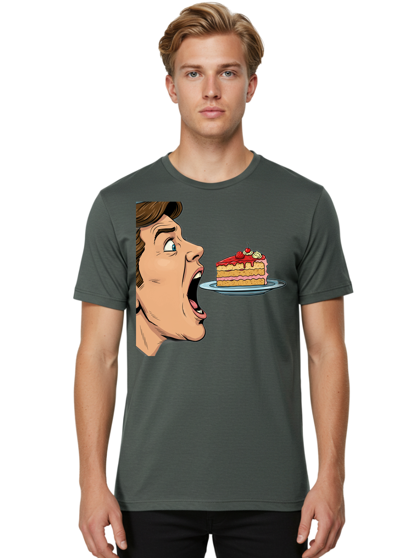 Man-Looking-At-Cake Men'S Graphic Tee, 100% Cotton, Comfortable Casual Summer Wear, Machine Washable, Vintage Camera, Old Camera, Antique Camera, Black Camera, Classic Photography, Photography Equipment, Nostalgic Device, Film Camera, Bam827