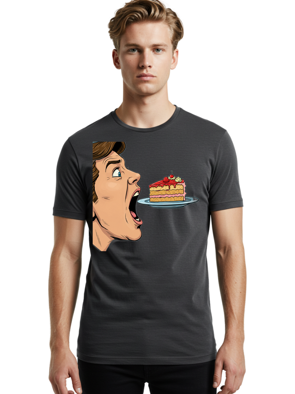 Man-Looking-At-Cake Men'S Graphic Tee, 100% Cotton, Comfortable Casual Summer Wear, Machine Washable, Vintage Camera, Old Camera, Antique Camera, Black Camera, Classic Photography, Photography Equipment, Nostalgic Device, Film Camera, Bam827
