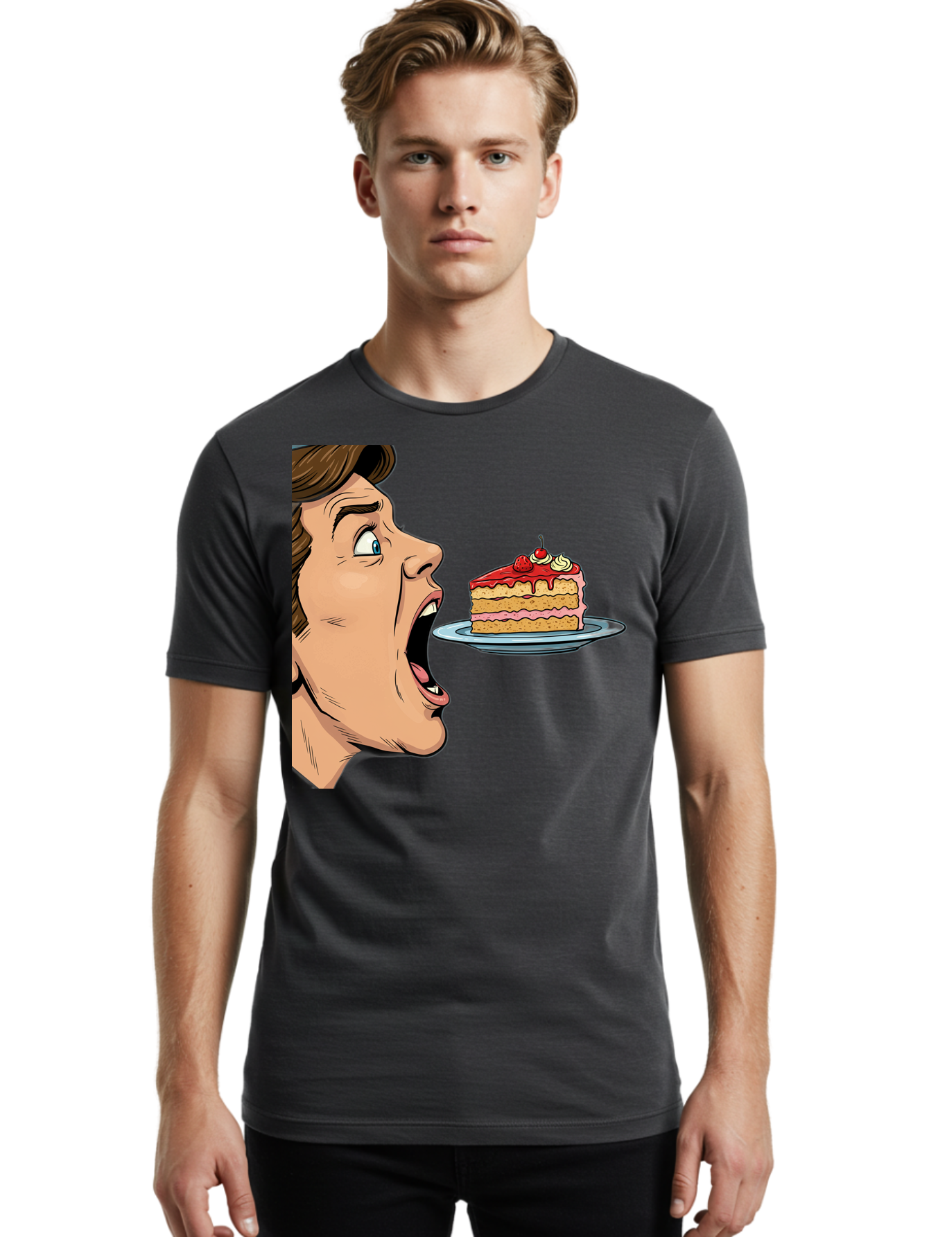 Man-Looking-At-Cake Men'S Graphic Tee, 100% Cotton, Comfortable Casual Summer Wear, Machine Washable, Vintage Camera, Old Camera, Antique Camera, Black Camera, Classic Photography, Photography Equipment, Nostalgic Device, Film Camera, Bam827