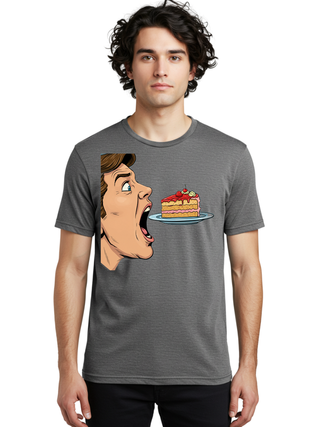 Man-Looking-At-Cake Men'S Graphic Tee, 100% Cotton, Comfortable Casual Summer Wear, Machine Washable, Vintage Camera, Old Camera, Antique Camera, Black Camera, Classic Photography, Photography Equipment, Nostalgic Device, Film Camera, Bam827