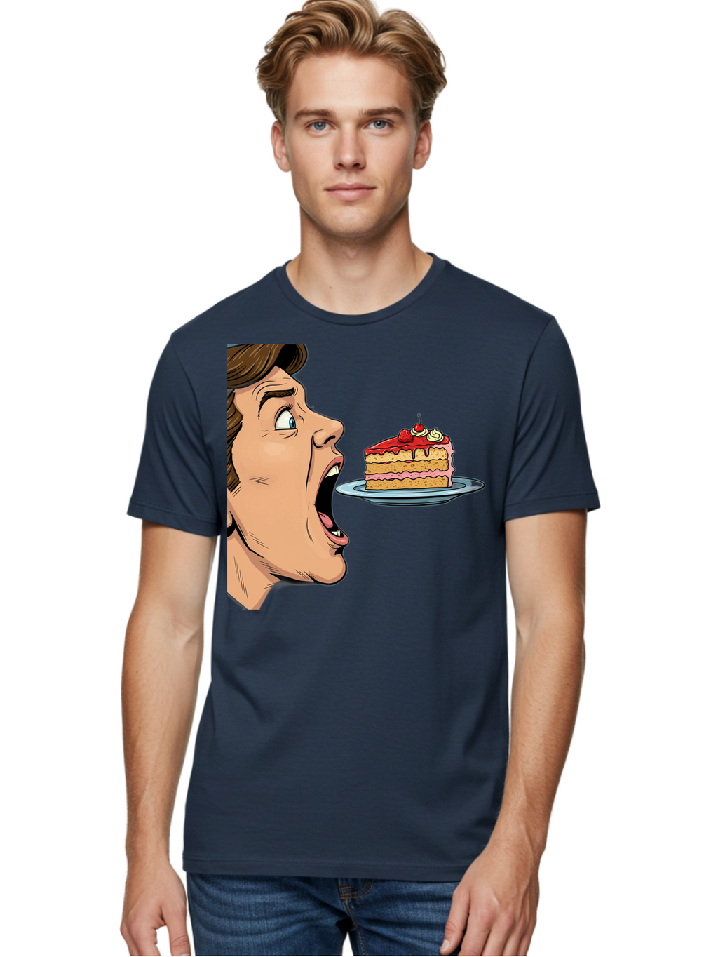 Man-Looking-At-Cake Men'S Graphic Tee, 100% Cotton, Comfortable Casual Summer Wear, Machine Washable, Vintage Camera, Old Camera, Antique Camera, Black Camera, Classic Photography, Photography Equipment, Nostalgic Device, Film Camera, Bam827