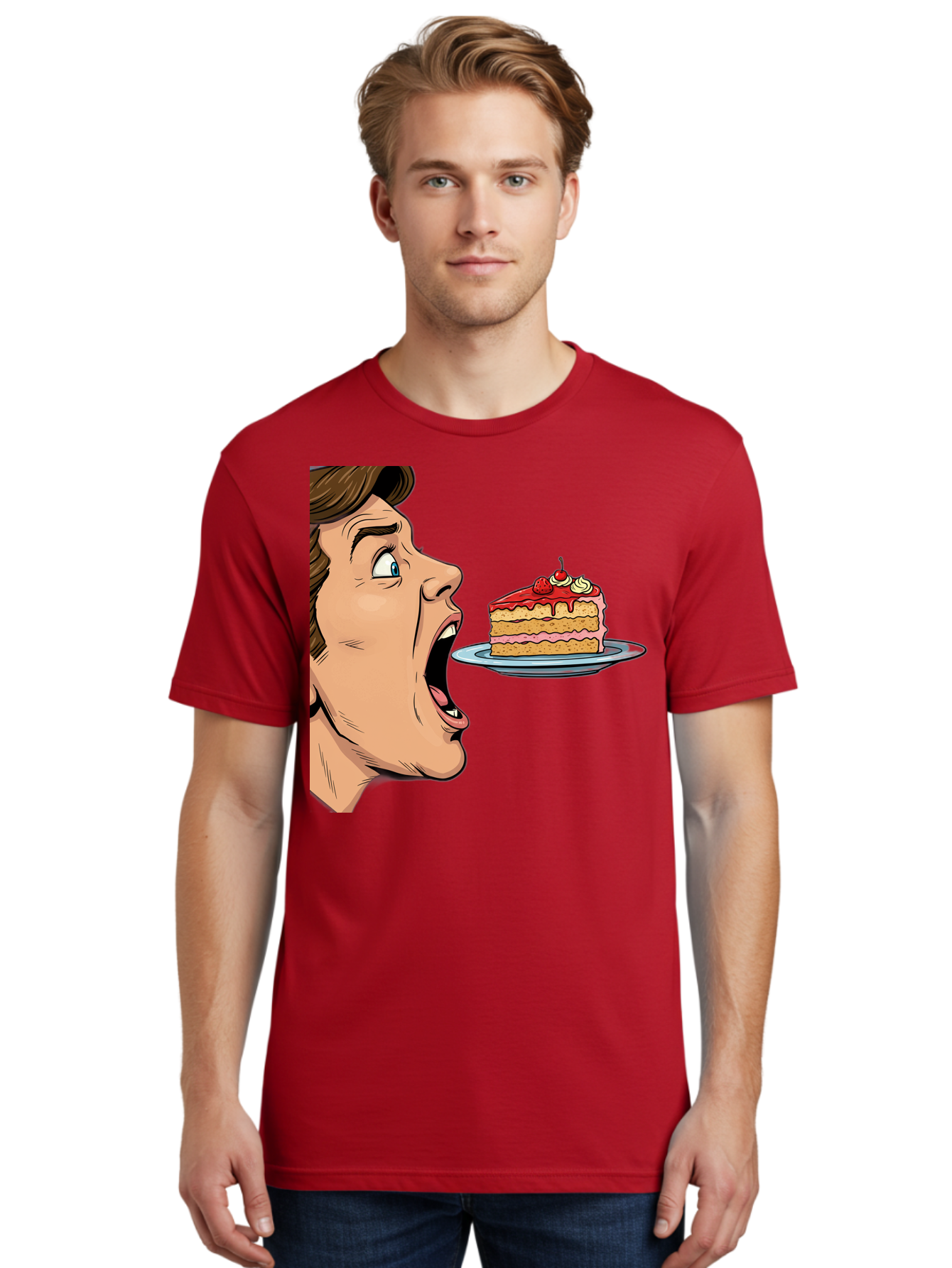 Man-Looking-At-Cake Men'S Graphic Tee, 100% Cotton, Comfortable Casual Summer Wear, Machine Washable, Vintage Camera, Old Camera, Antique Camera, Black Camera, Classic Photography, Photography Equipment, Nostalgic Device, Film Camera, Bam827