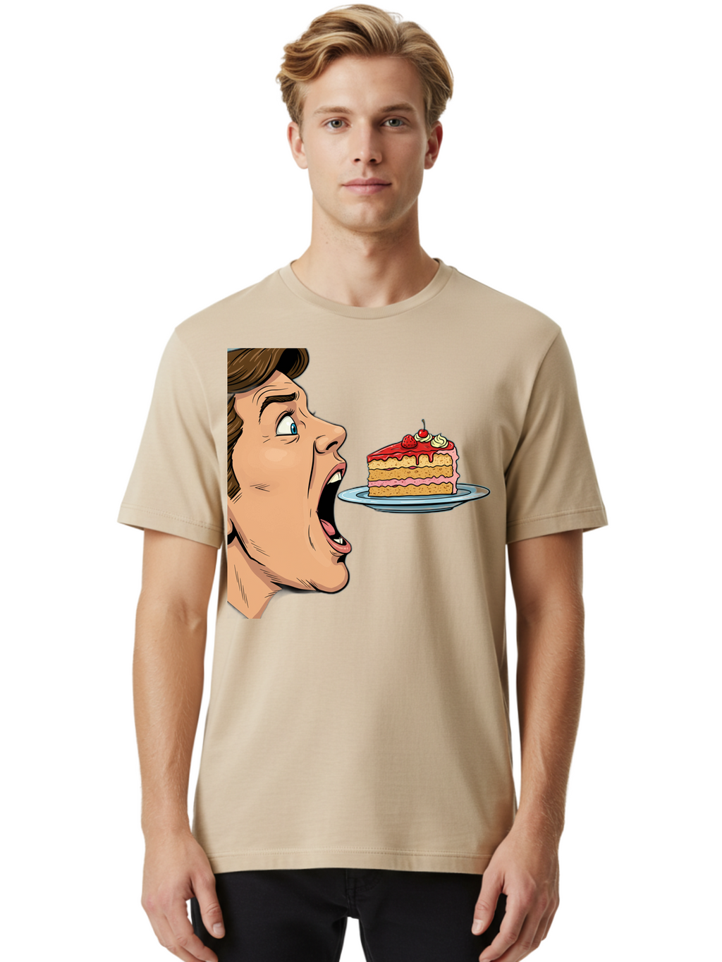 Man-Looking-At-Cake Men'S Graphic Tee, 100% Cotton, Comfortable Casual Summer Wear, Machine Washable, Vintage Camera, Old Camera, Antique Camera, Black Camera, Classic Photography, Photography Equipment, Nostalgic Device, Film Camera, Bam827