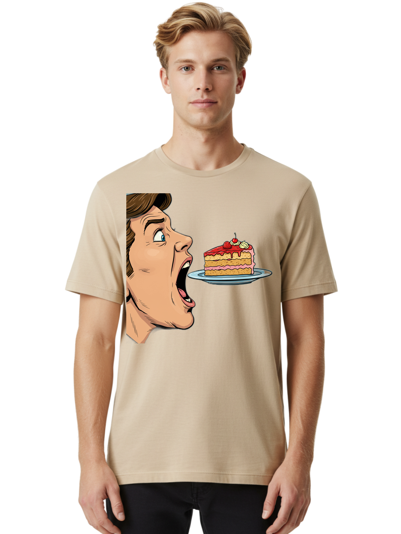 Man-Looking-At-Cake Men'S Graphic Tee, 100% Cotton, Comfortable Casual Summer Wear, Machine Washable, Vintage Camera, Old Camera, Antique Camera, Black Camera, Classic Photography, Photography Equipment, Nostalgic Device, Film Camera, Bam827
