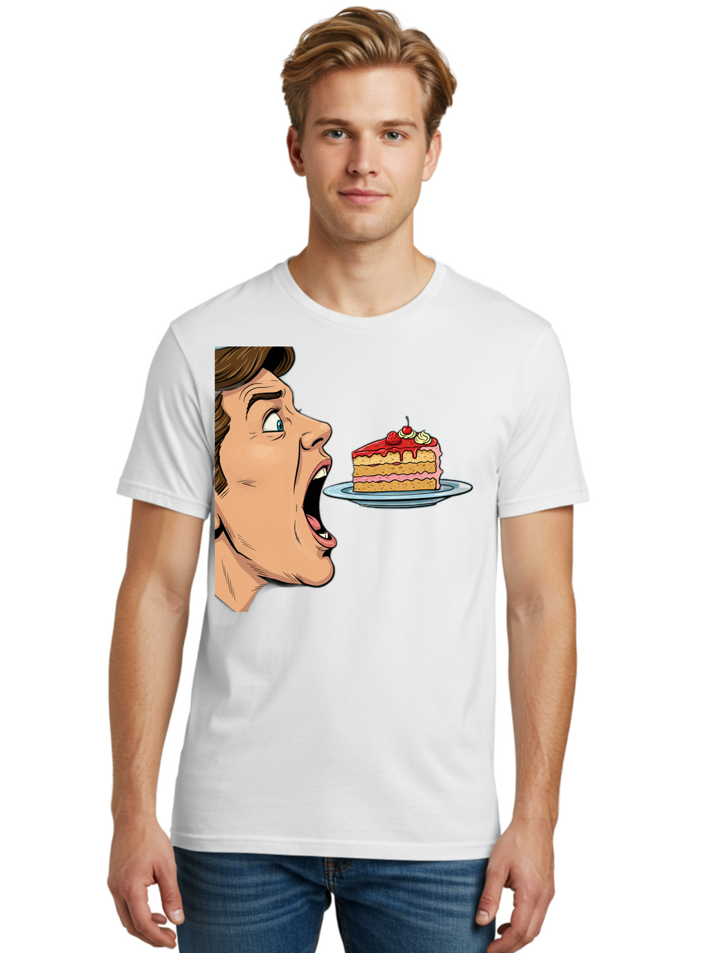 Man-Looking-At-Cake Men'S Graphic Tee, 100% Cotton, Comfortable Casual Summer Wear, Machine Washable, Vintage Camera, Old Camera, Antique Camera, Black Camera, Classic Photography, Photography Equipment, Nostalgic Device, Film Camera, Bam827