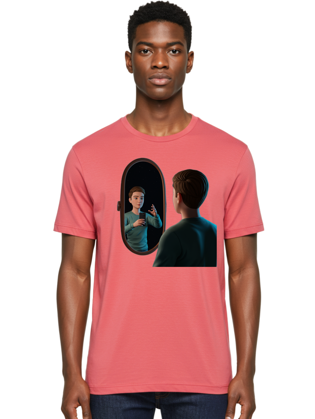 Man-Looking-Into-Mirror Men'S Graphic Tee, 100% Cotton, Comfortable Casual Summer Wear, Machine Washable, Vintage Camera, Old Camera, Antique Camera, Black Camera, Classic Photography, Photography Equipment, Nostalgic Device, Film Camera, Bam828