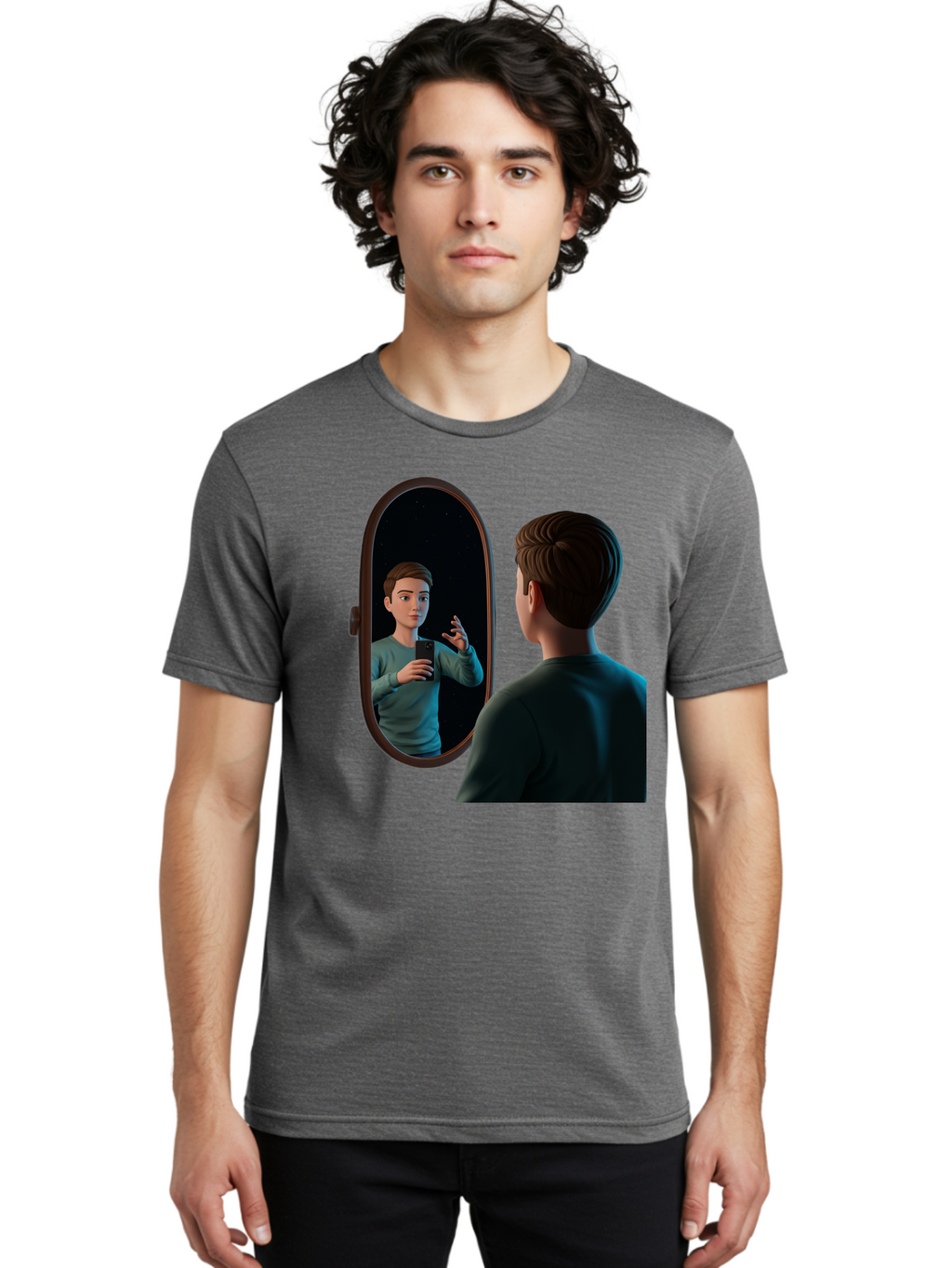 Man-Looking-Into-Mirror Men'S Graphic Tee, 100% Cotton, Comfortable Casual Summer Wear, Machine Washable, Vintage Camera, Old Camera, Antique Camera, Black Camera, Classic Photography, Photography Equipment, Nostalgic Device, Film Camera, Bam828