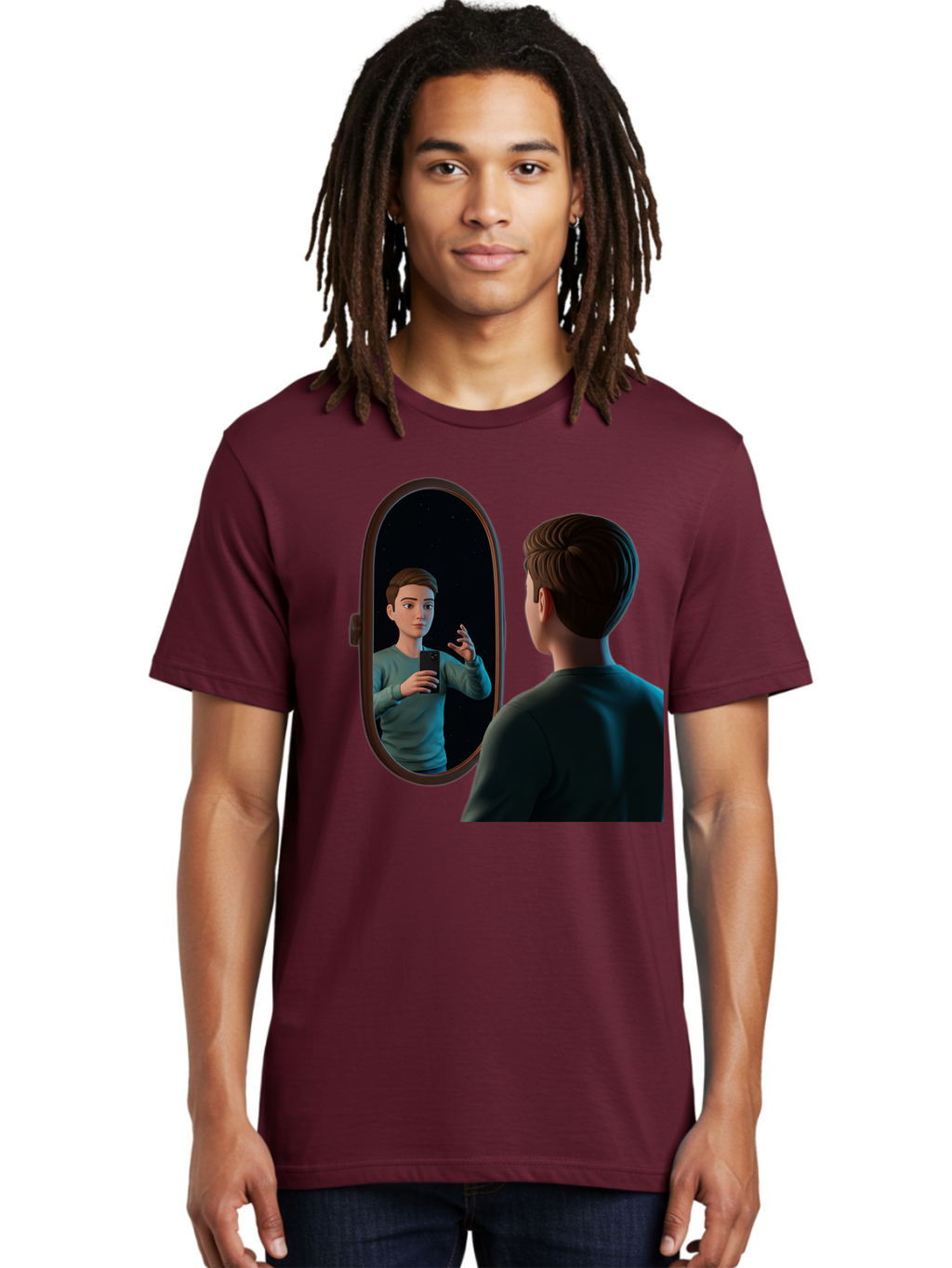 Man-Looking-Into-Mirror Men'S Graphic Tee, 100% Cotton, Comfortable Casual Summer Wear, Machine Washable, Vintage Camera, Old Camera, Antique Camera, Black Camera, Classic Photography, Photography Equipment, Nostalgic Device, Film Camera, Bam828