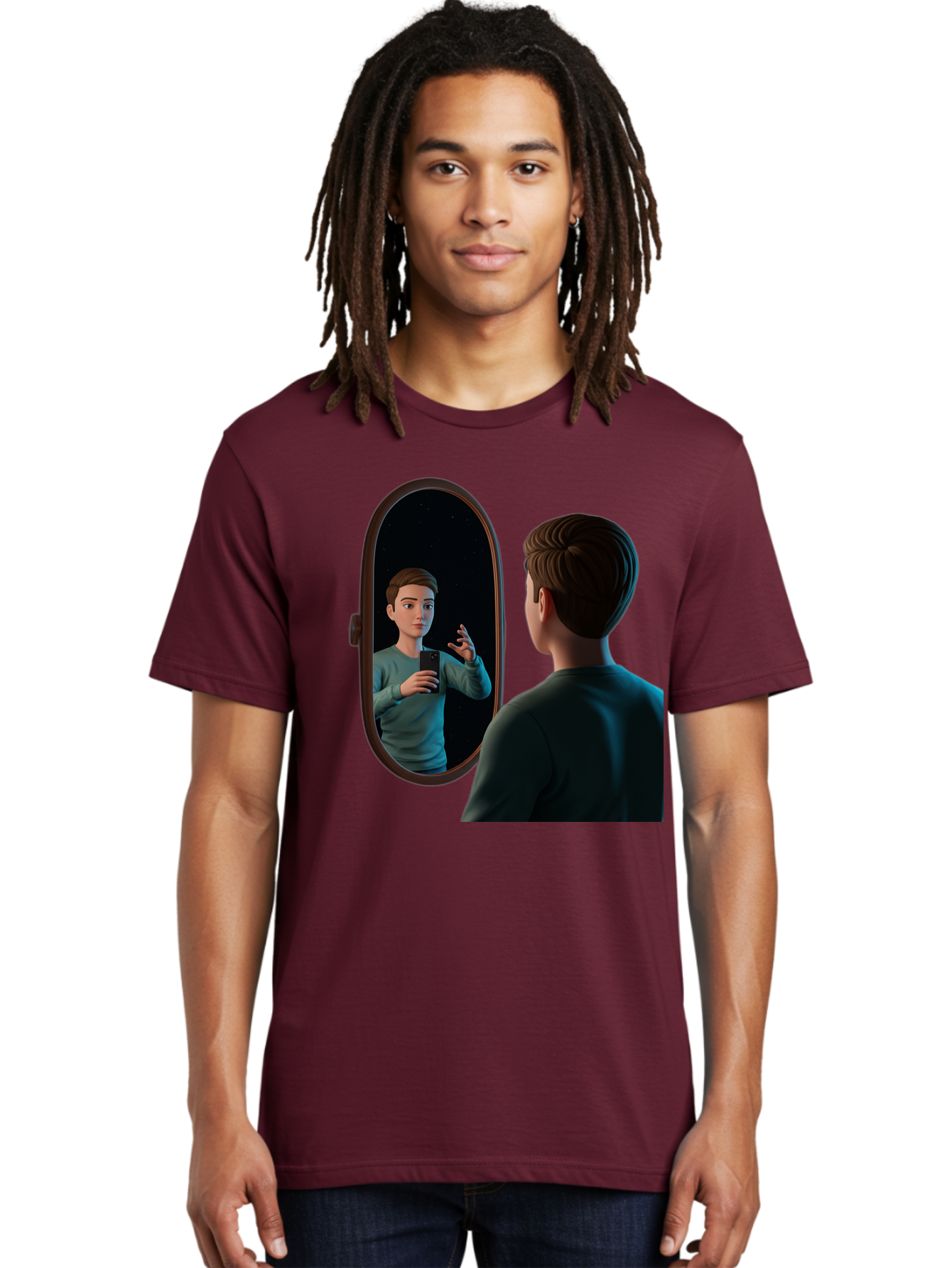 Man-Looking-Into-Mirror Men'S Graphic Tee, 100% Cotton, Comfortable Casual Summer Wear, Machine Washable, Vintage Camera, Old Camera, Antique Camera, Black Camera, Classic Photography, Photography Equipment, Nostalgic Device, Film Camera, Bam828