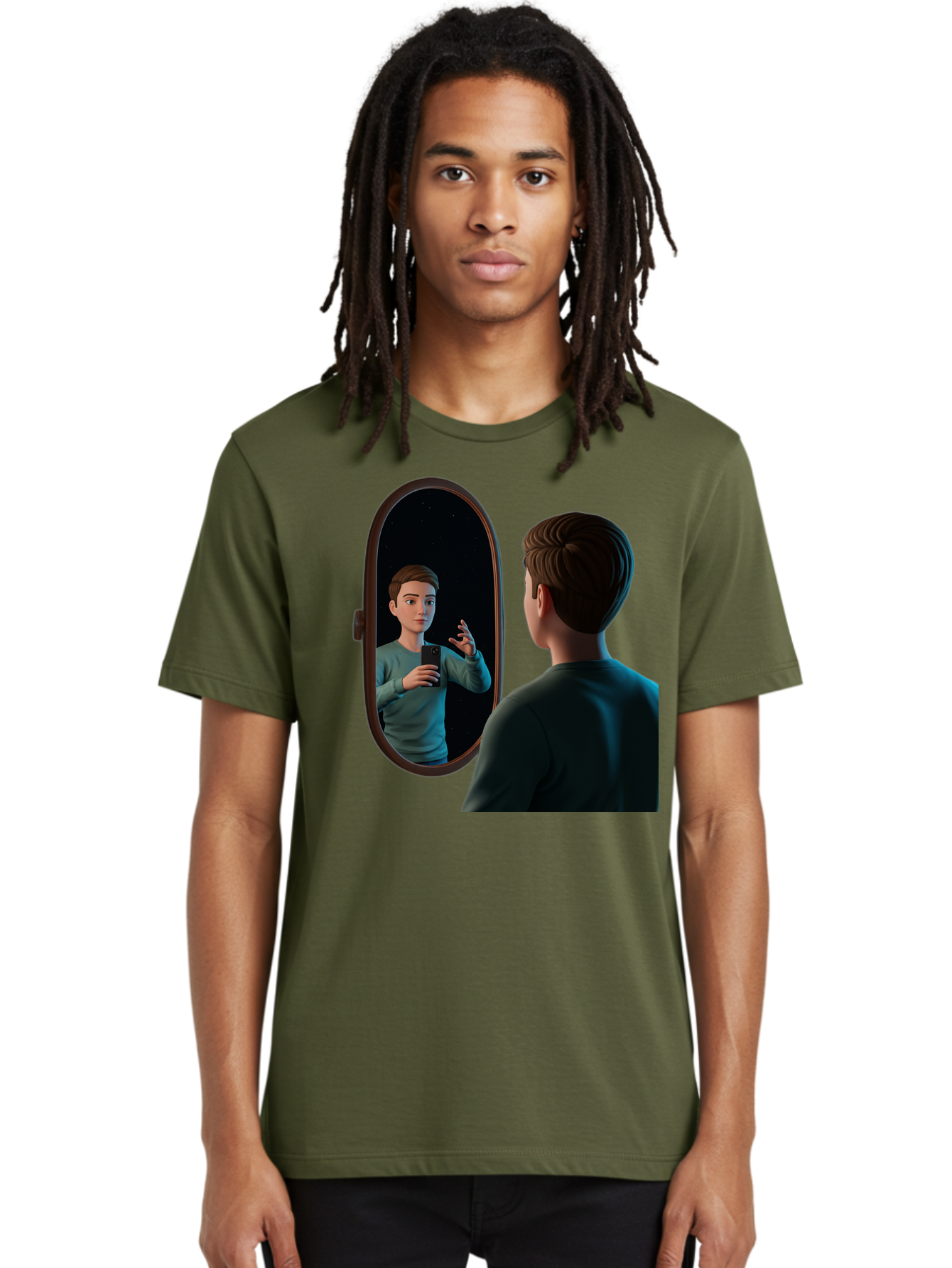 Man-Looking-Into-Mirror Men'S Graphic Tee, 100% Cotton, Comfortable Casual Summer Wear, Machine Washable, Vintage Camera, Old Camera, Antique Camera, Black Camera, Classic Photography, Photography Equipment, Nostalgic Device, Film Camera, Bam828