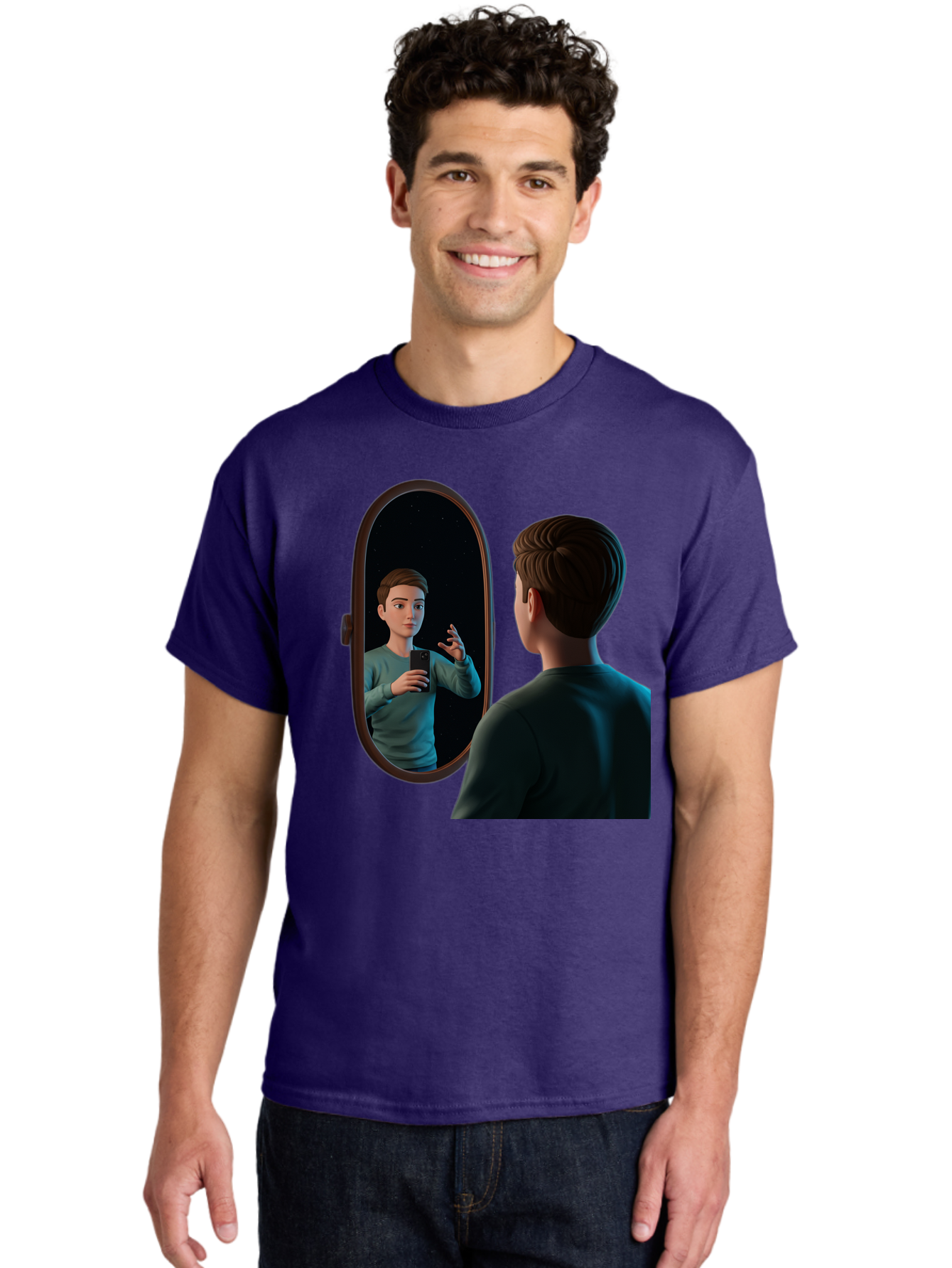 Man-Looking-Into-Mirror Men'S Graphic Tee, 100% Cotton, Comfortable Casual Summer Wear, Machine Washable, Vintage Camera, Old Camera, Antique Camera, Black Camera, Classic Photography, Photography Equipment, Nostalgic Device, Film Camera, Bam828