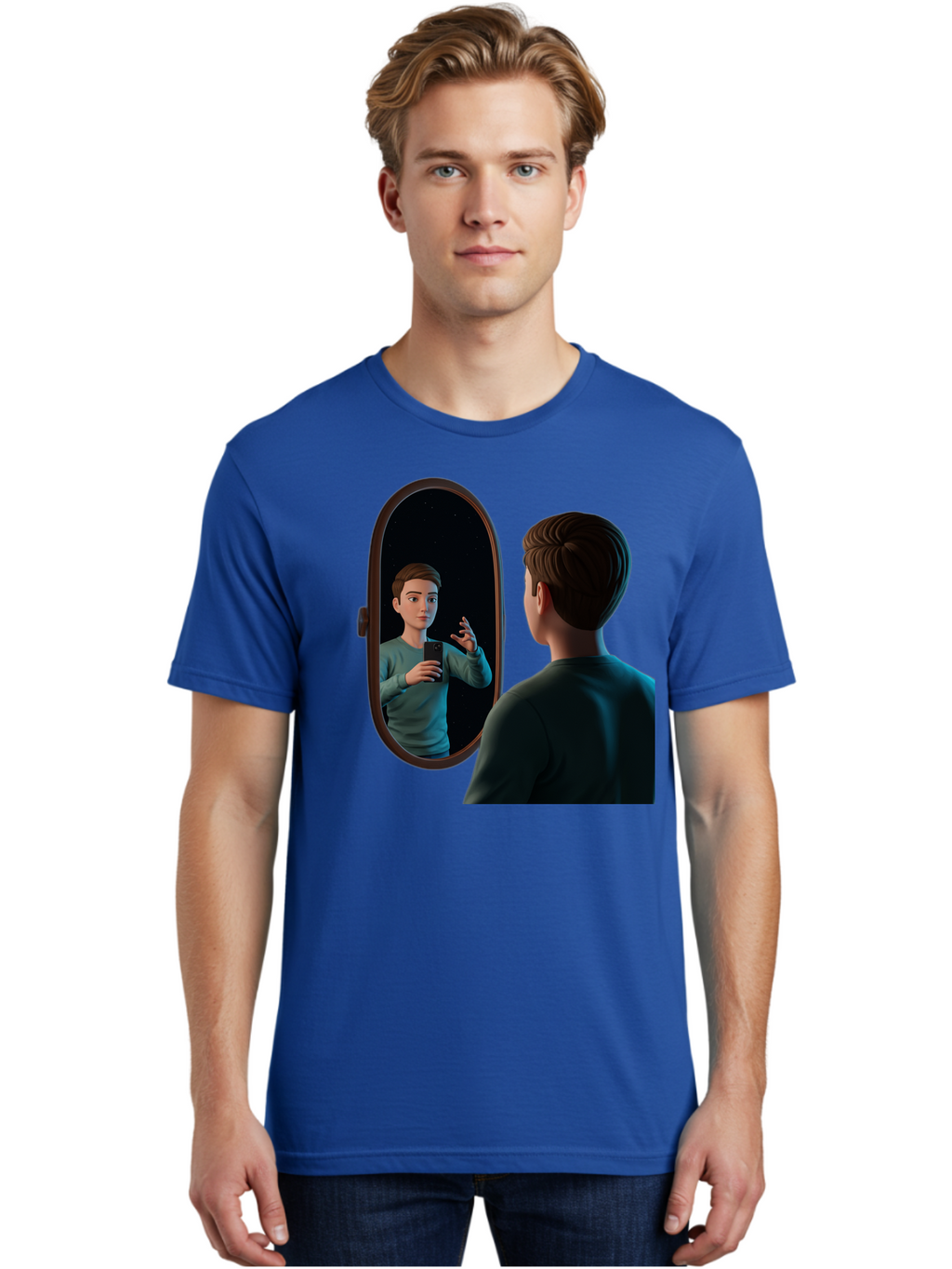Man-Looking-Into-Mirror Men'S Graphic Tee, 100% Cotton, Comfortable Casual Summer Wear, Machine Washable, Vintage Camera, Old Camera, Antique Camera, Black Camera, Classic Photography, Photography Equipment, Nostalgic Device, Film Camera, Bam828
