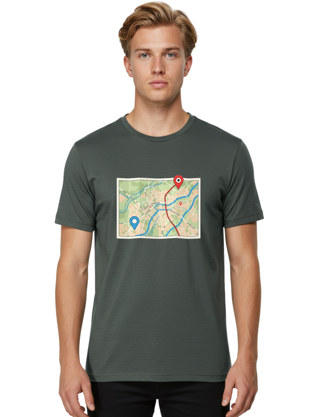 Map-With-Route Men'S Graphic Tee, 100% Cotton, Comfortable Casual Summer Wear, Machine Washable, Vintage Camera, Old Camera, Antique Camera, Black Camera, Classic Photography, Photography Equipment, Nostalgic Device, Film Camera, Camera Art Bam835