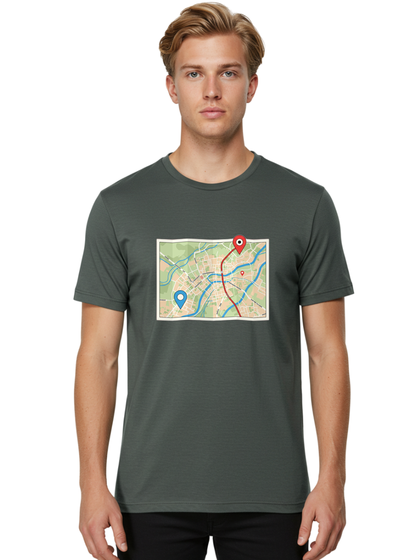 Map-With-Route Men'S Graphic Tee, 100% Cotton, Comfortable Casual Summer Wear, Machine Washable, Vintage Camera, Old Camera, Antique Camera, Black Camera, Classic Photography, Photography Equipment, Nostalgic Device, Film Camera, Camera Art Bam835
