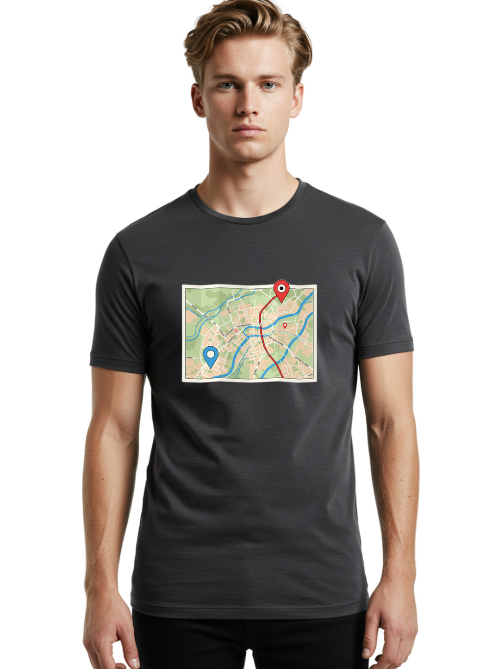 Map-With-Route Men'S Graphic Tee, 100% Cotton, Comfortable Casual Summer Wear, Machine Washable, Vintage Camera, Old Camera, Antique Camera, Black Camera, Classic Photography, Photography Equipment, Nostalgic Device, Film Camera, Camera Art Bam835