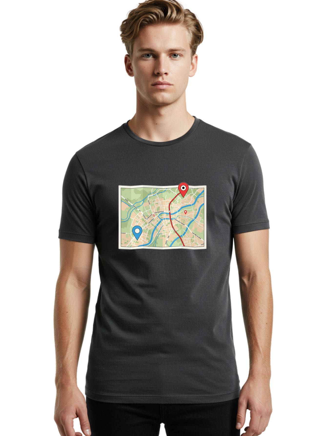 Map-With-Route Men'S Graphic Tee, 100% Cotton, Comfortable Casual Summer Wear, Machine Washable, Vintage Camera, Old Camera, Antique Camera, Black Camera, Classic Photography, Photography Equipment, Nostalgic Device, Film Camera, Camera Art Bam835