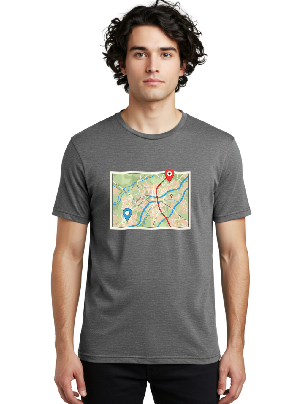 Map-With-Route Men'S Graphic Tee, 100% Cotton, Comfortable Casual Summer Wear, Machine Washable, Vintage Camera, Old Camera, Antique Camera, Black Camera, Classic Photography, Photography Equipment, Nostalgic Device, Film Camera, Camera Art Bam835