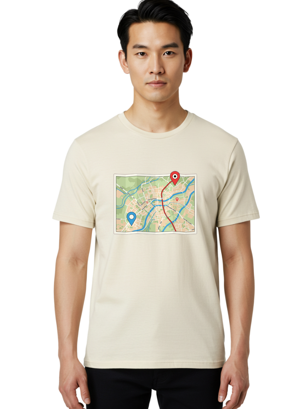 Map-With-Route Men'S Graphic Tee, 100% Cotton, Comfortable Casual Summer Wear, Machine Washable, Vintage Camera, Old Camera, Antique Camera, Black Camera, Classic Photography, Photography Equipment, Nostalgic Device, Film Camera, Camera Art Bam835