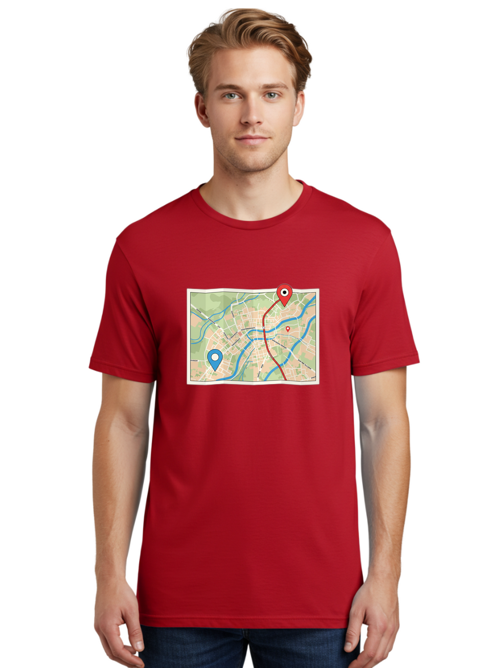 Map-With-Route Men'S Graphic Tee, 100% Cotton, Comfortable Casual Summer Wear, Machine Washable, Vintage Camera, Old Camera, Antique Camera, Black Camera, Classic Photography, Photography Equipment, Nostalgic Device, Film Camera, Camera Art Bam835