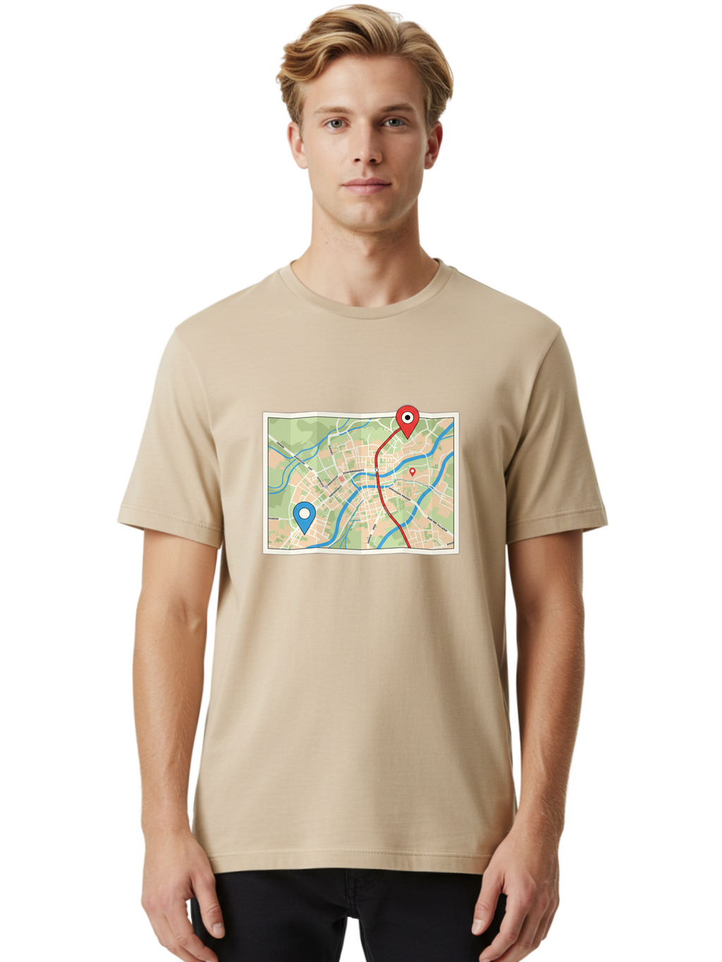 Map-With-Route Men'S Graphic Tee, 100% Cotton, Comfortable Casual Summer Wear, Machine Washable, Vintage Camera, Old Camera, Antique Camera, Black Camera, Classic Photography, Photography Equipment, Nostalgic Device, Film Camera, Camera Art Bam835