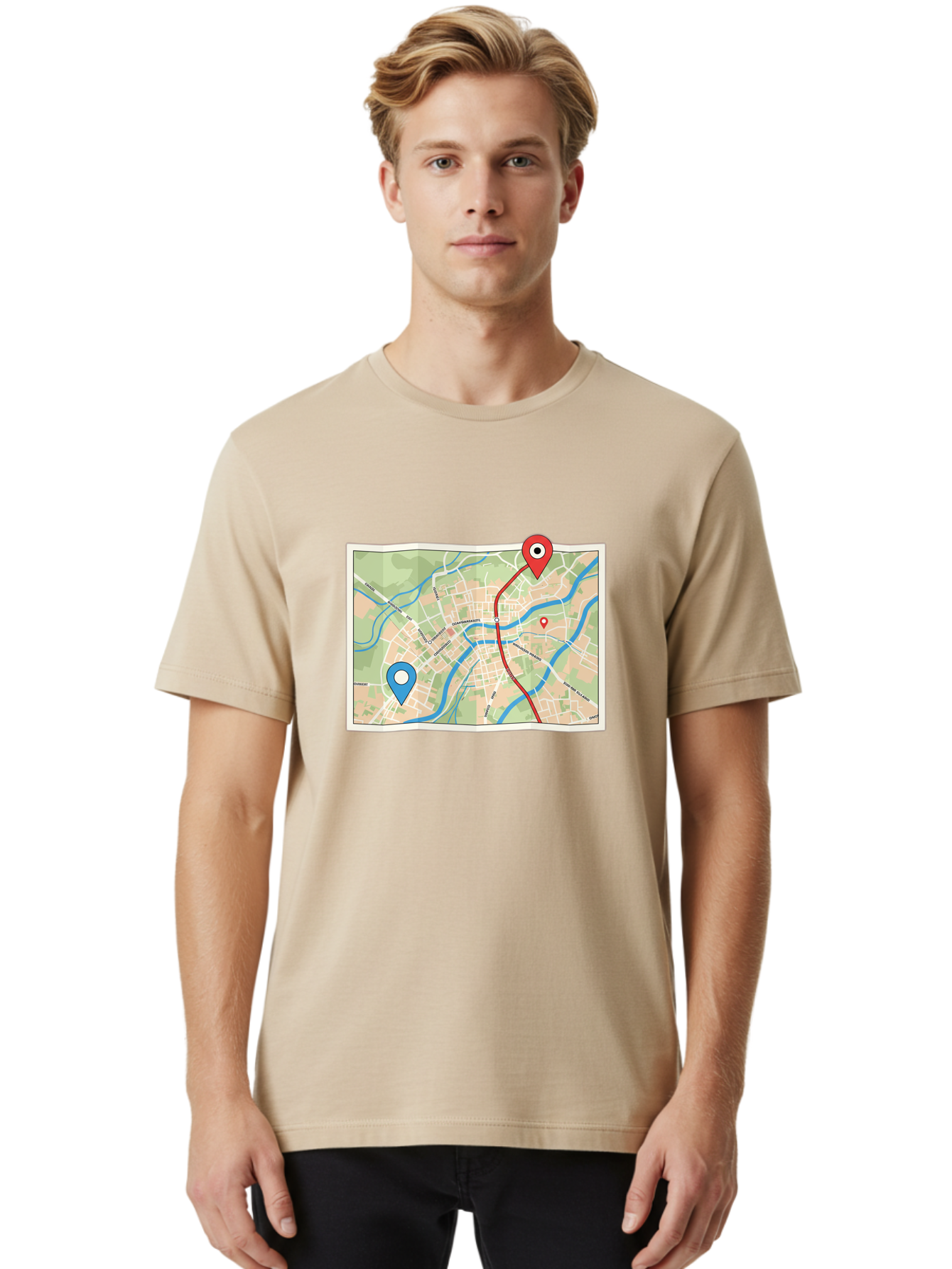 Map-With-Route Men'S Graphic Tee, 100% Cotton, Comfortable Casual Summer Wear, Machine Washable, Vintage Camera, Old Camera, Antique Camera, Black Camera, Classic Photography, Photography Equipment, Nostalgic Device, Film Camera, Camera Art Bam835